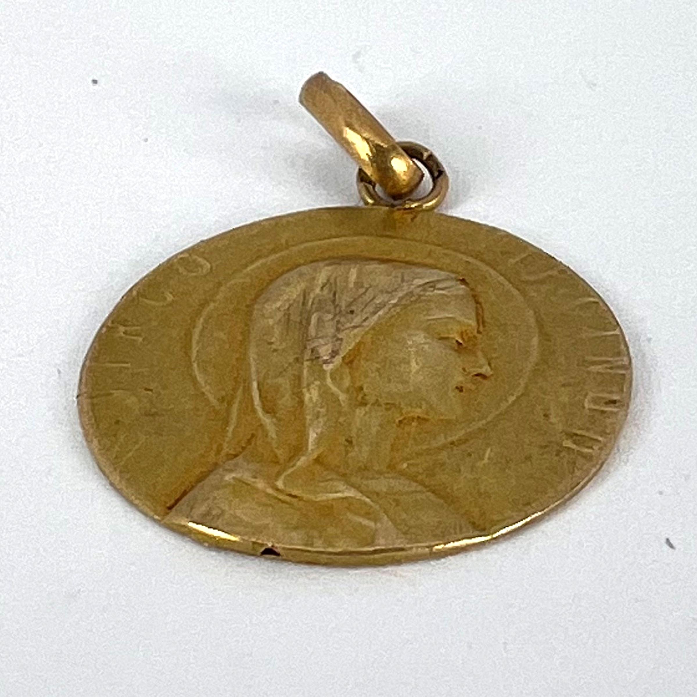 French 18K Yellow Gold Virgin Mary Virgo Virginum Medal Pendant For Sale 10