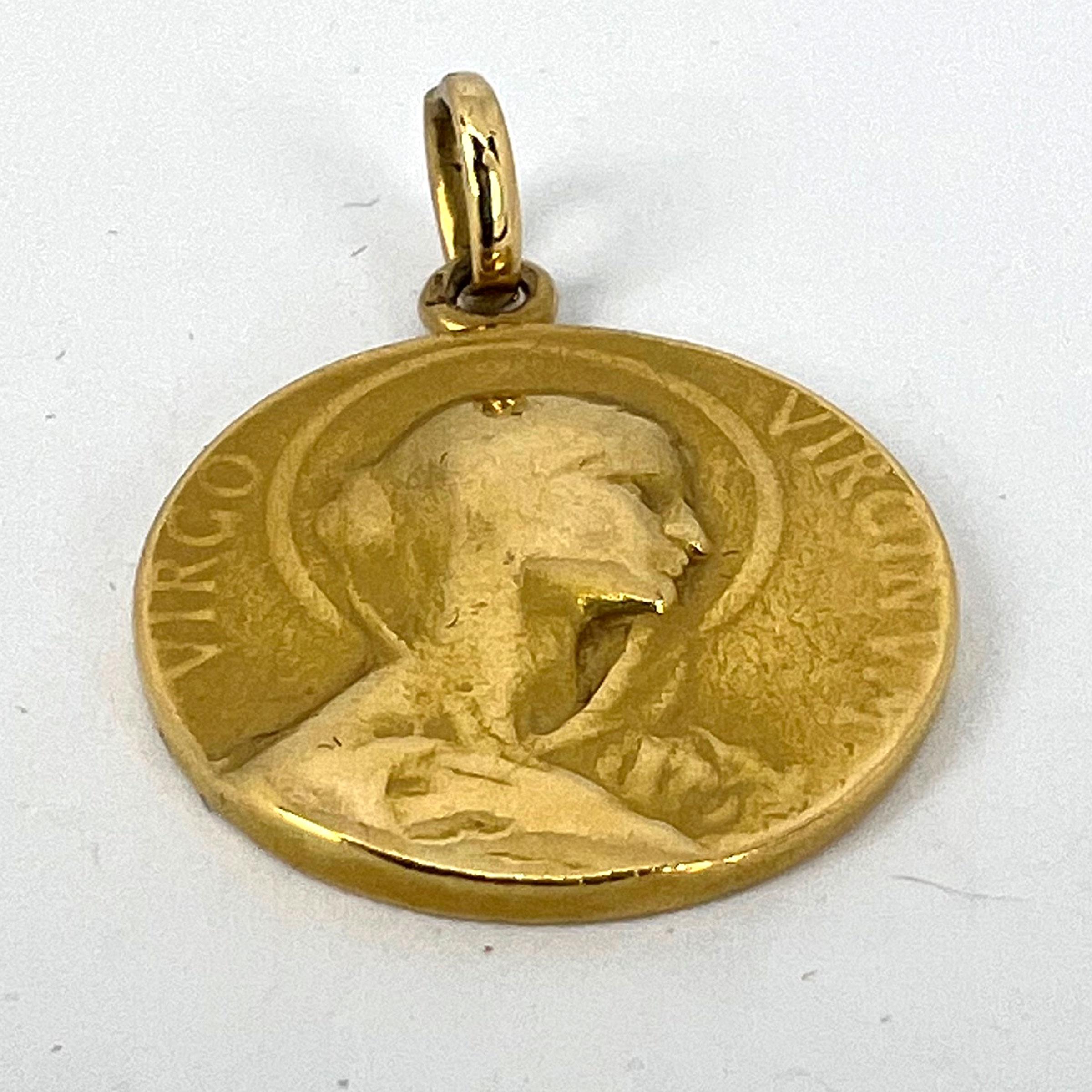 French 18K Yellow Gold Virgin Mary Virgo Virginum Medal Pendant For Sale 10