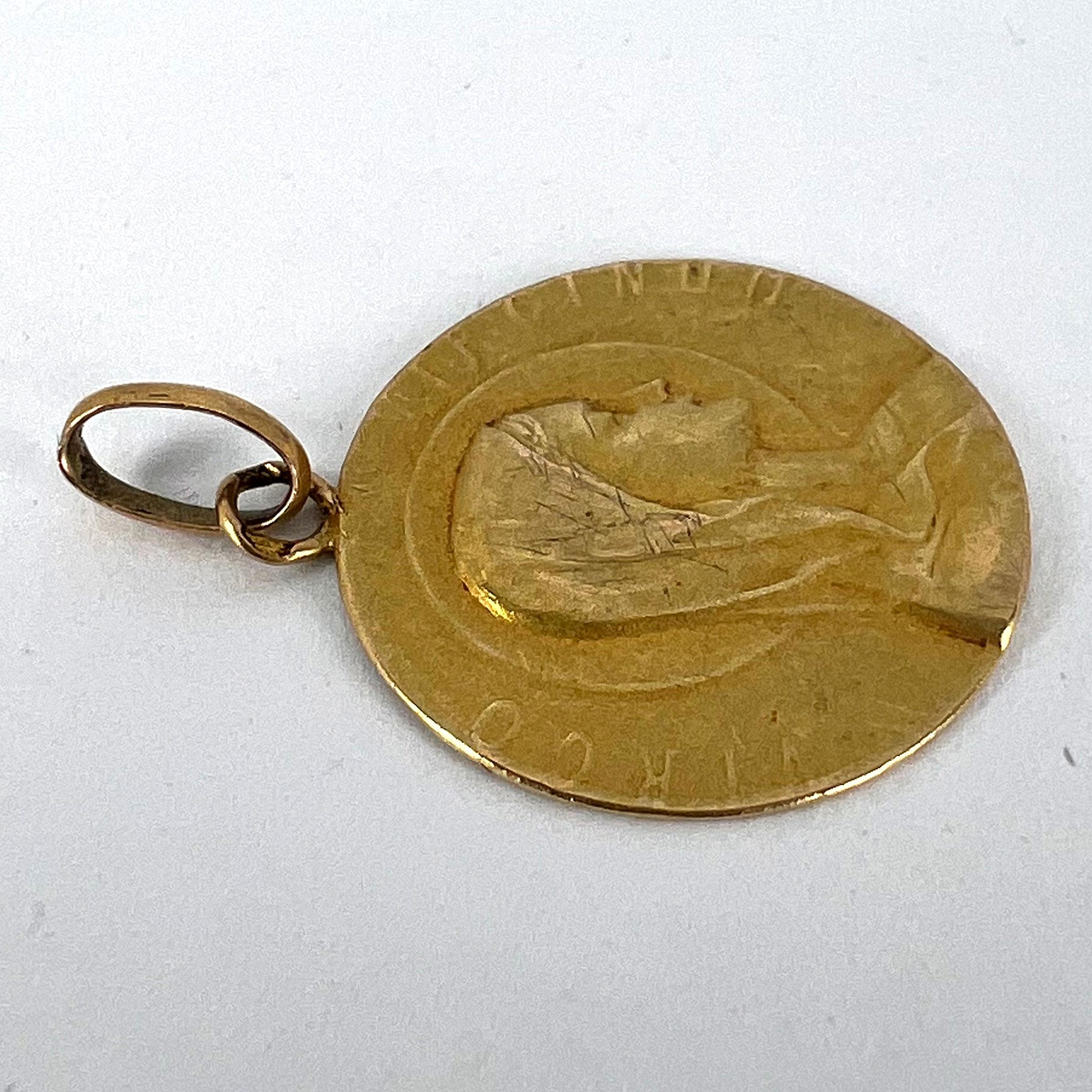 French 18K Yellow Gold Virgin Mary Virgo Virginum Medal Pendant For Sale 11