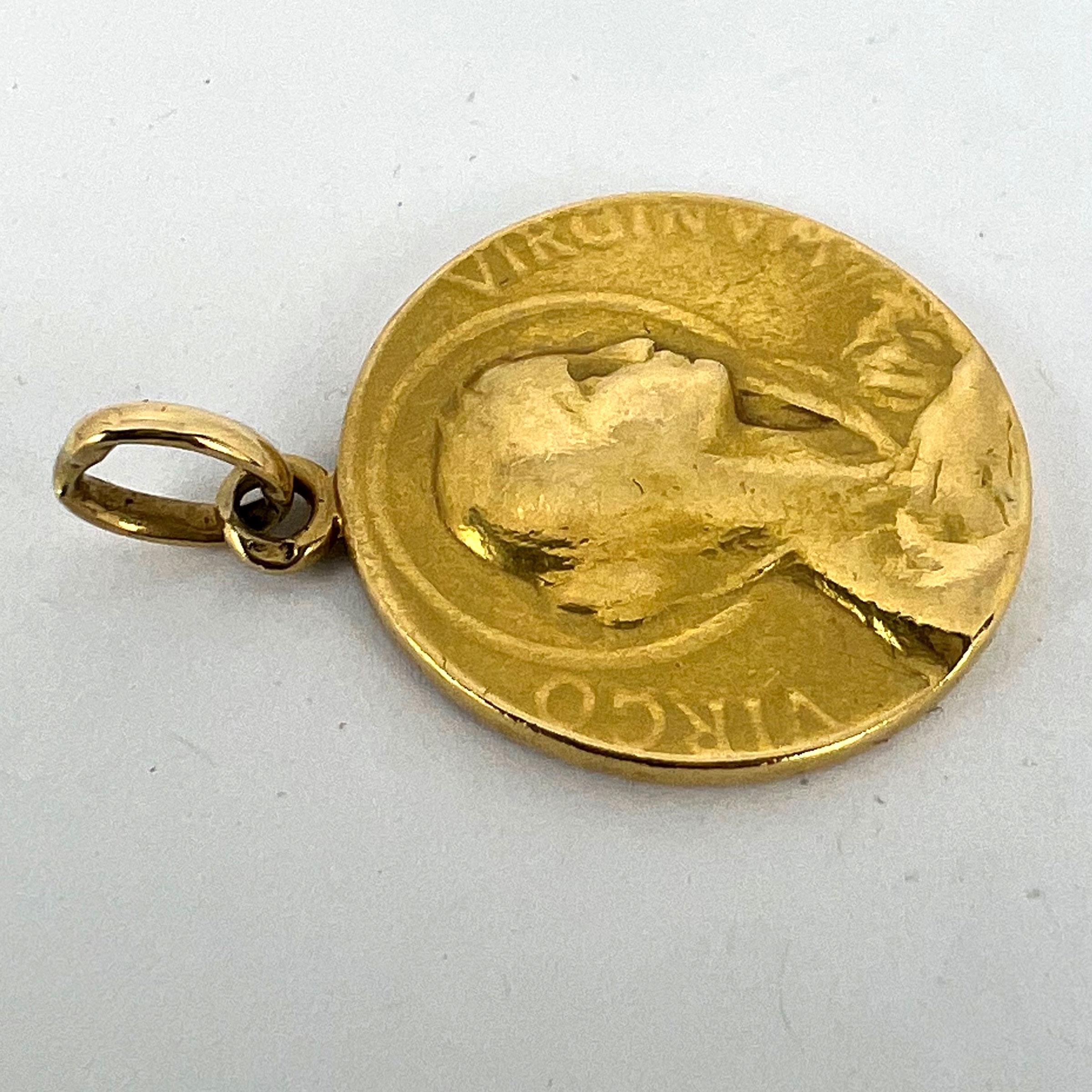 French 18K Yellow Gold Virgin Mary Virgo Virginum Medal Pendant For Sale 11