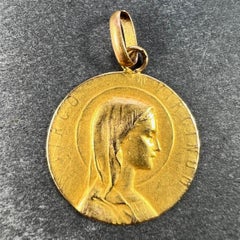French 18K Yellow Gold Virgin Mary Virgo Virginum Medal Pendant