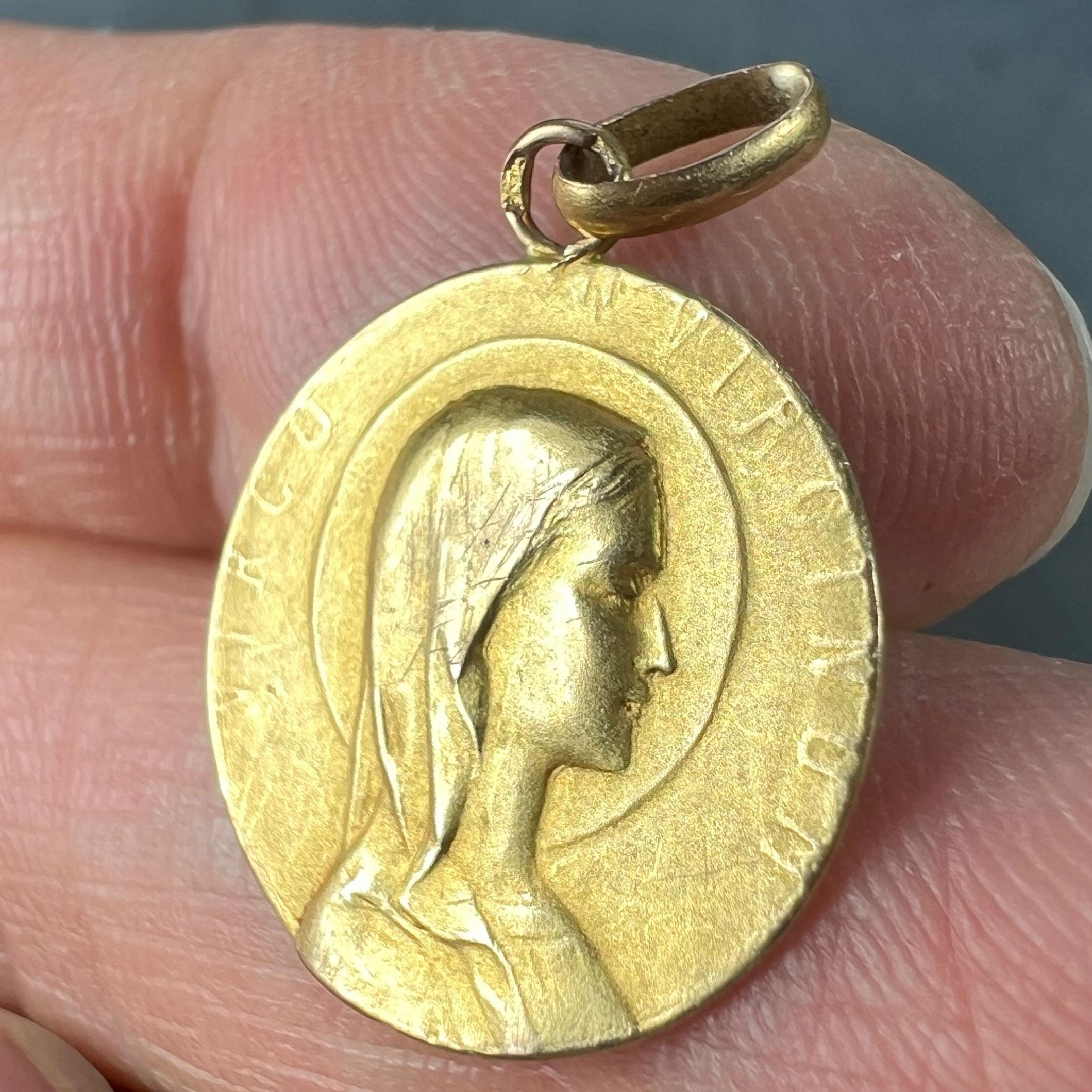 French 18K Yellow Gold Virgin Mary Virgo Virginum Medal Pendant For Sale 2
