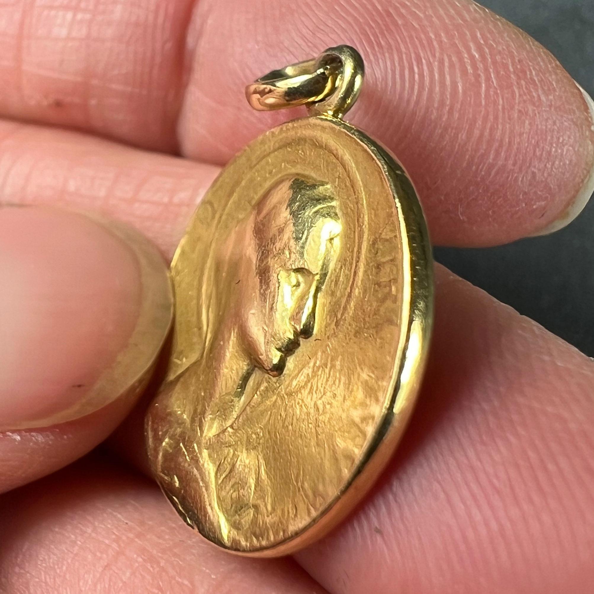French 18K Yellow Gold Virgin Mary Virgo Virginum Medal Pendant For Sale 3
