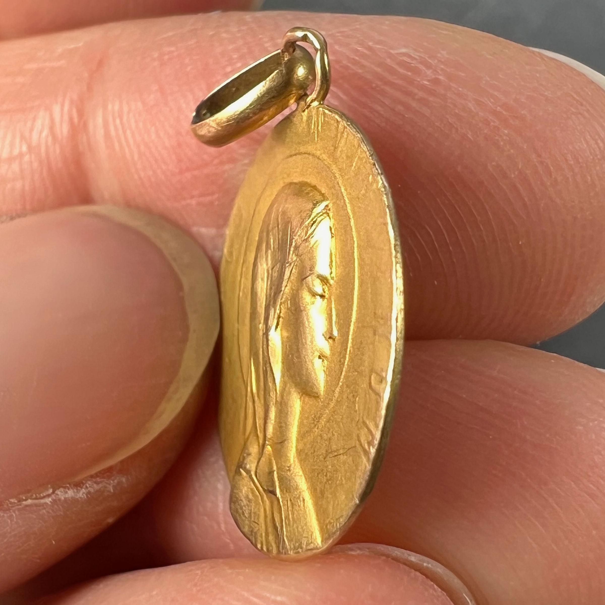 French 18K Yellow Gold Virgin Mary Virgo Virginum Medal Pendant For Sale 5