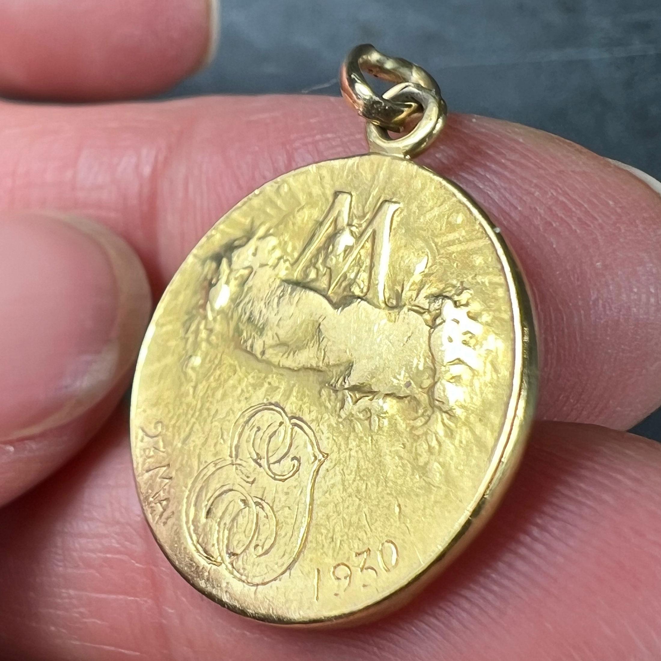 French 18K Yellow Gold Virgin Mary Virgo Virginum Medal Pendant For Sale 5