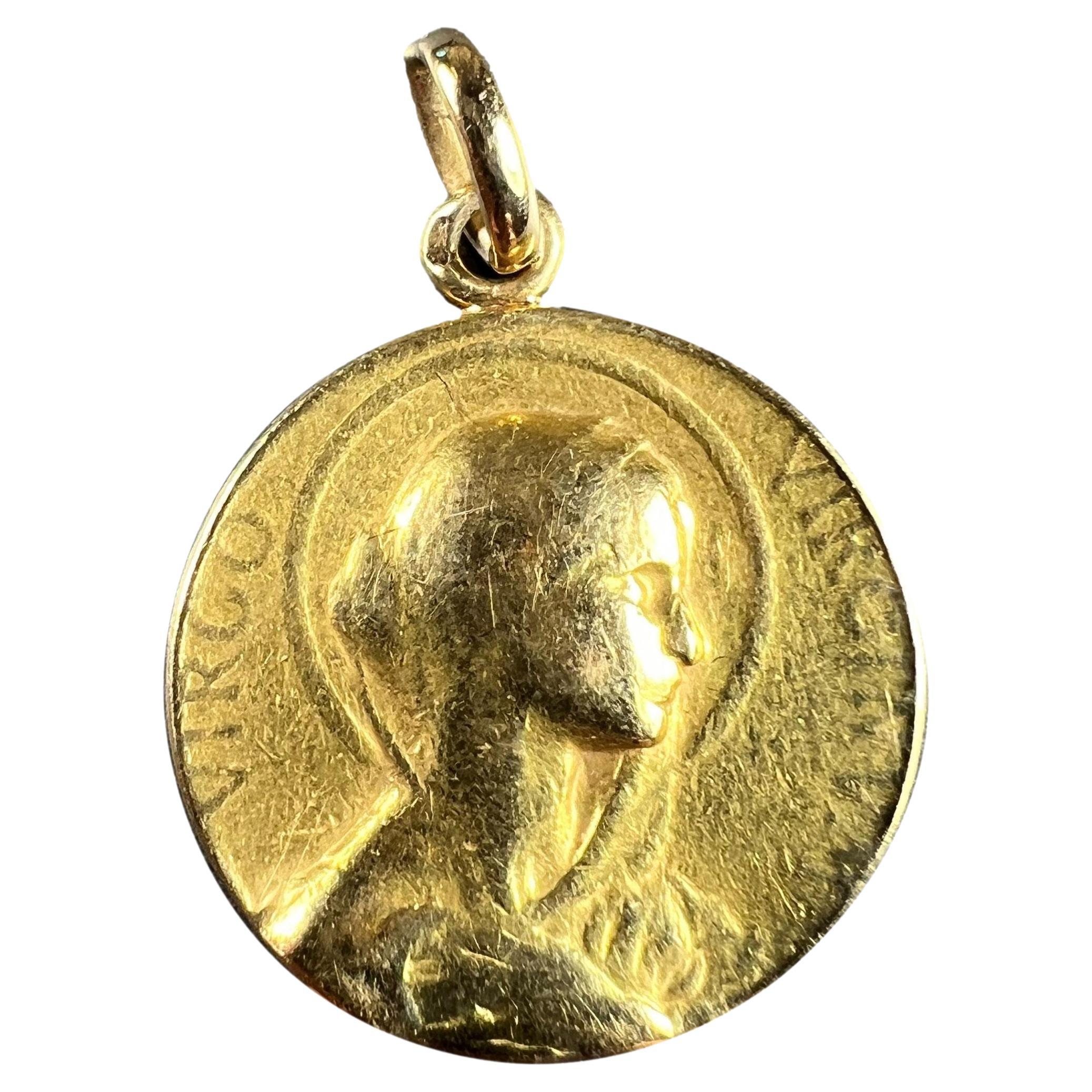 French 18K Yellow Gold Virgin Mary Virgo Virginum Medal Pendant For Sale