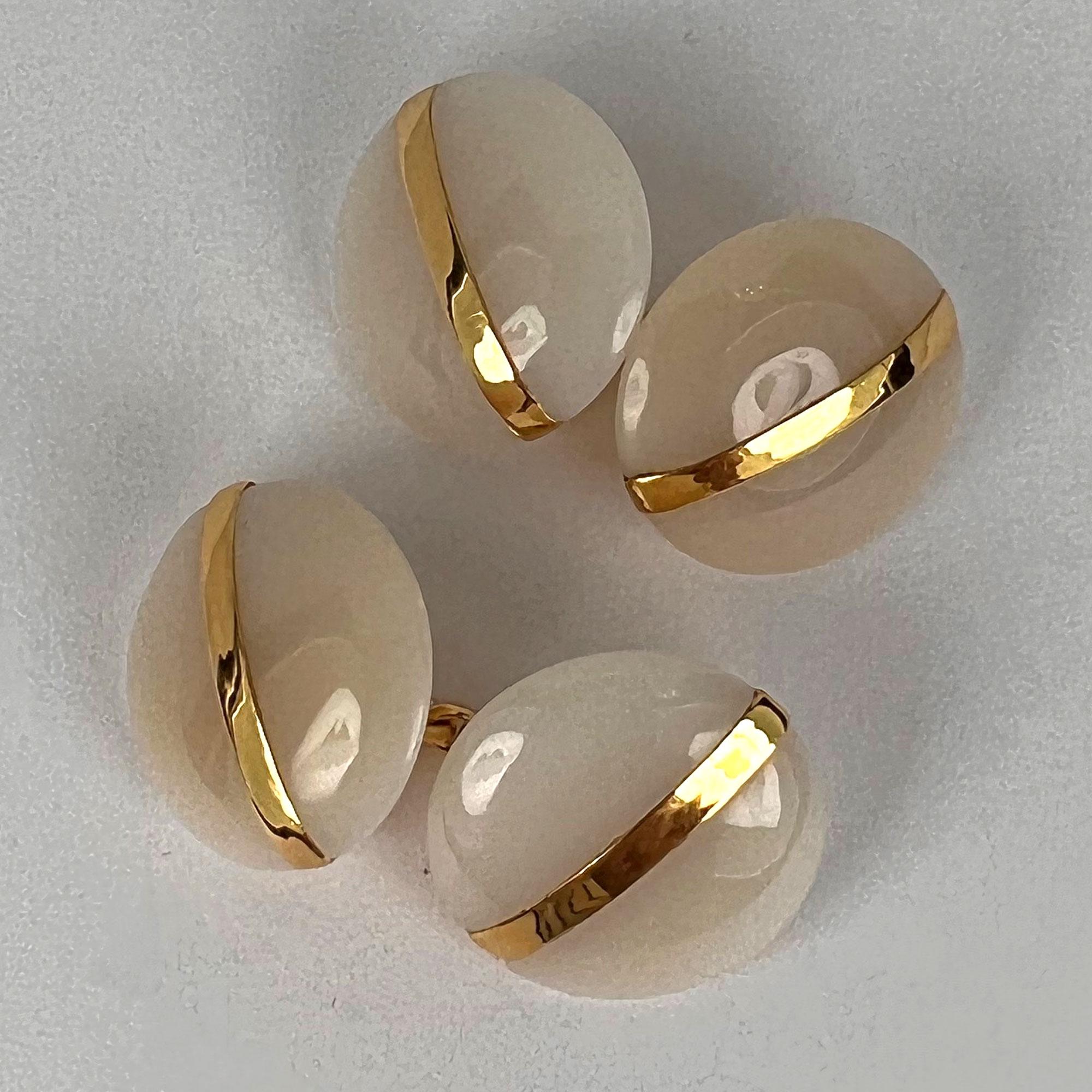 French 18K Yellow Gold White Agate Stripe Cufflinks For Sale 6