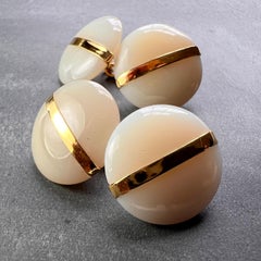 French 18K Yellow Gold White Agate Stripe Cufflinks