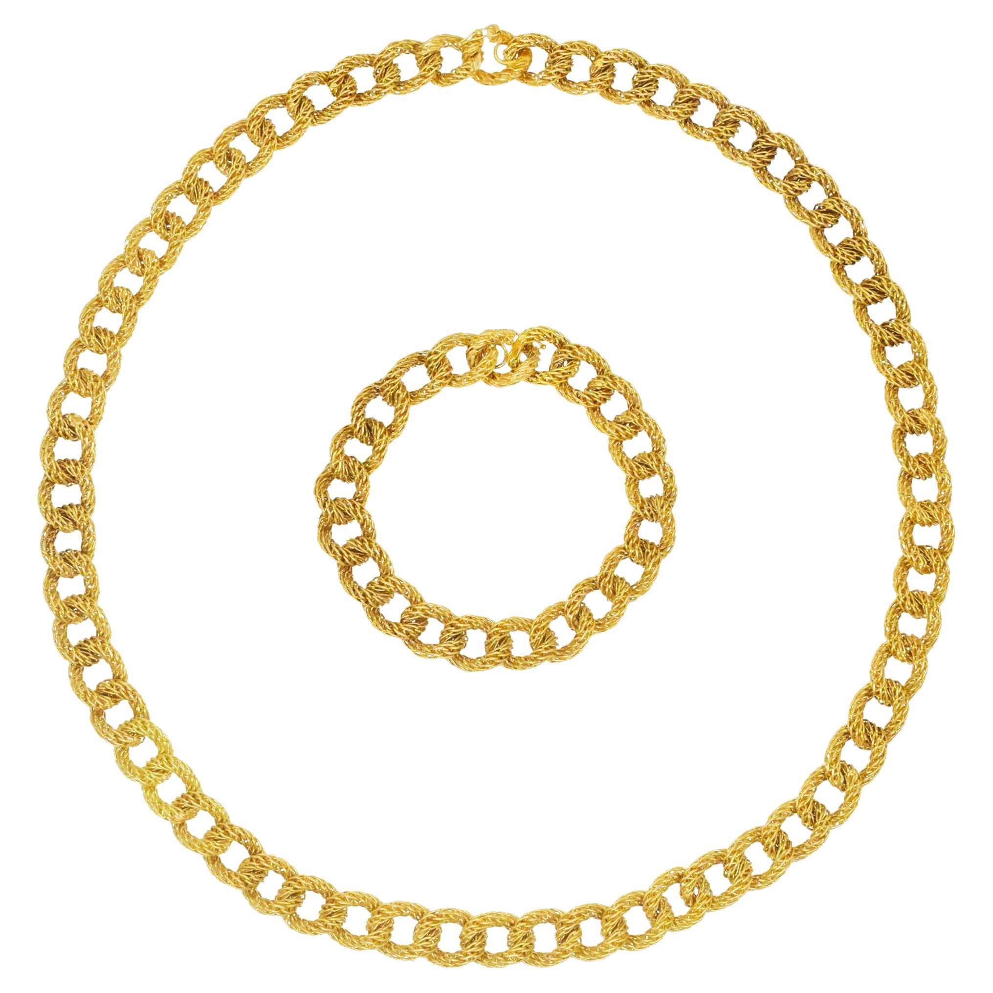 Bracciale e collana francese A Link in oro giallo 18 ct. in vendita