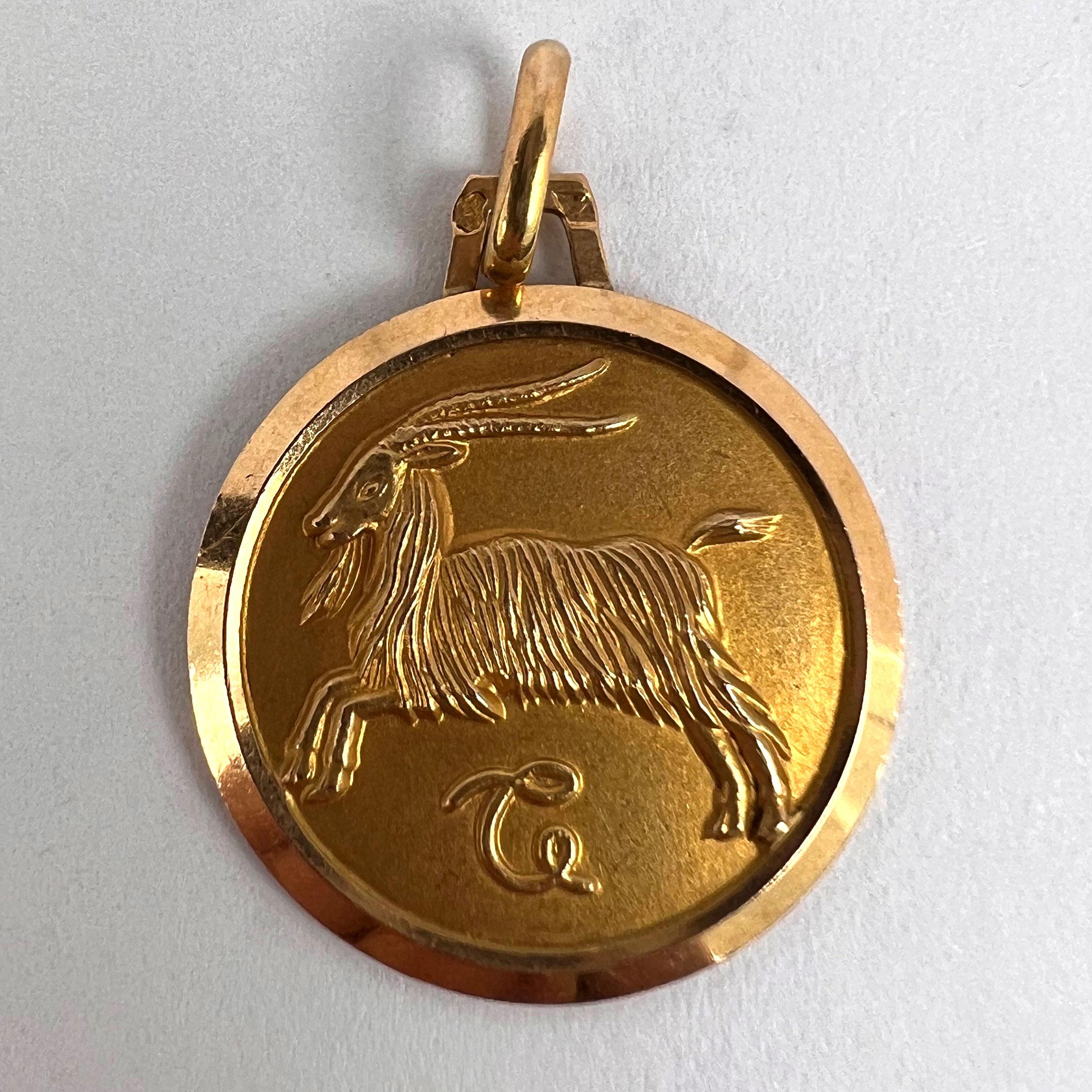 French 18k Yellow Gold Zodiac Capricorn Charm Pendant For Sale 4