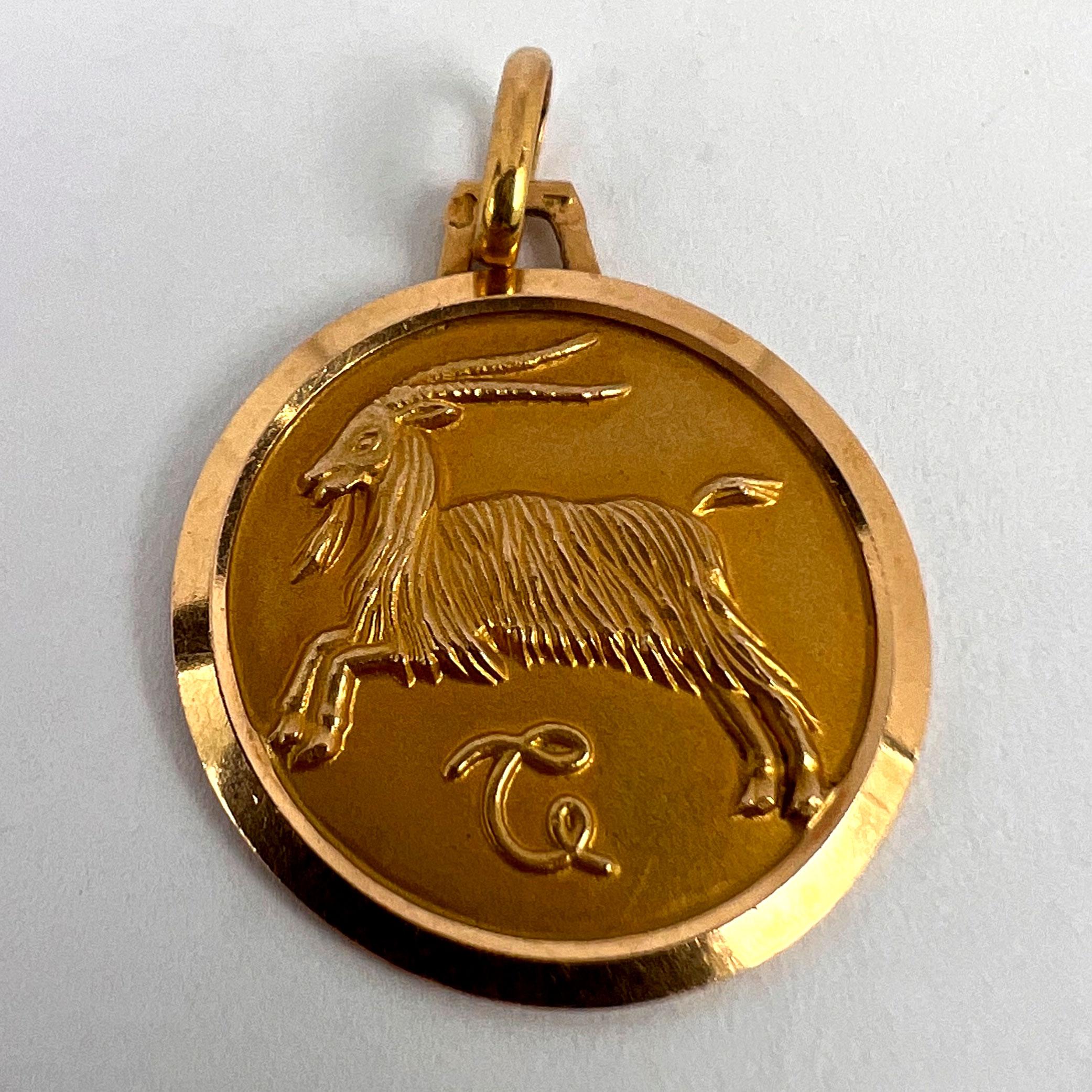 French 18k Yellow Gold Zodiac Capricorn Charm Pendant For Sale 5