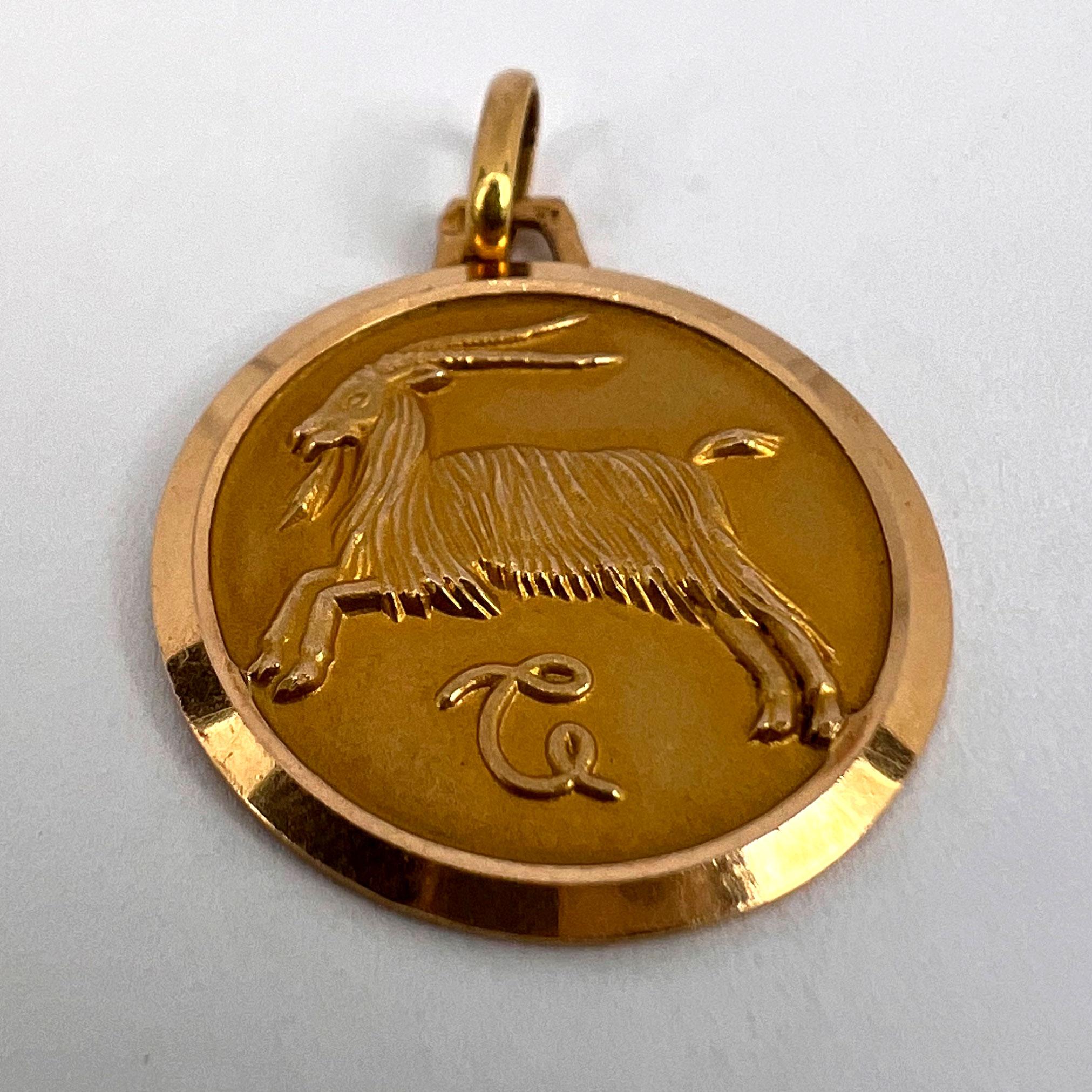 French 18k Yellow Gold Zodiac Capricorn Charm Pendant For Sale 6