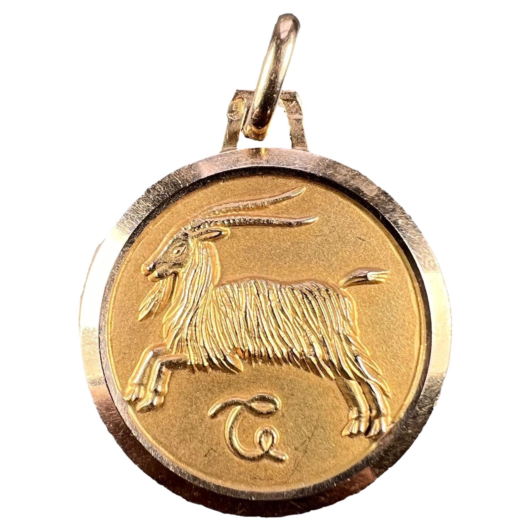 French 18k Yellow Gold Zodiac Capricorn Charm Pendant For Sale