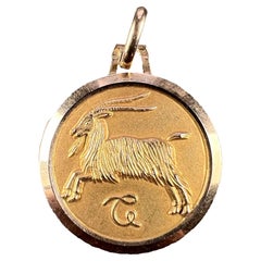 Vintage French 18k Yellow Gold Zodiac Capricorn Charm Pendant