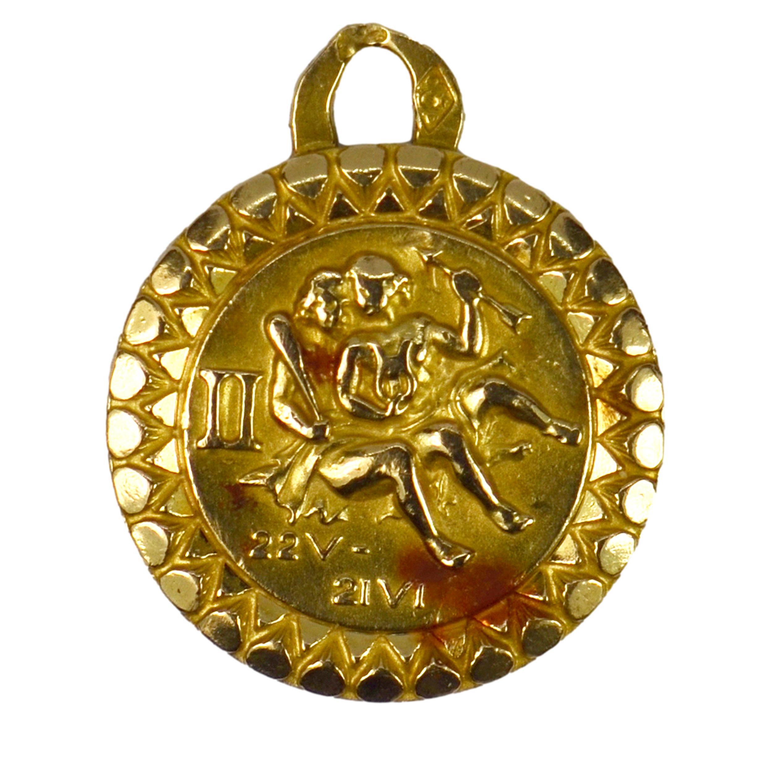 French 18K Yellow Gold Zodiac Gemini Charm Pendant