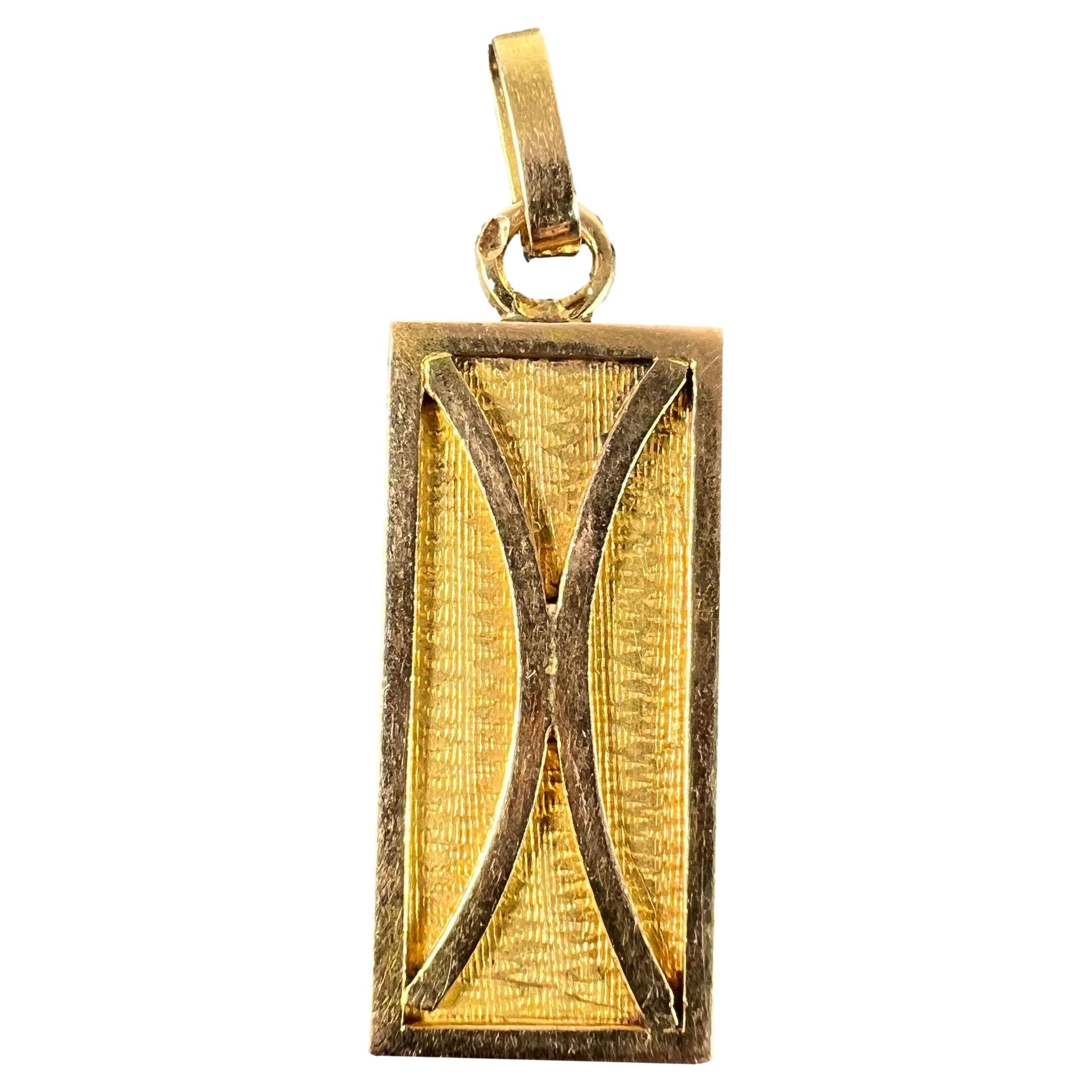 French 18K Yellow Gold Zodiac Pisces Symbol Charm Pendant