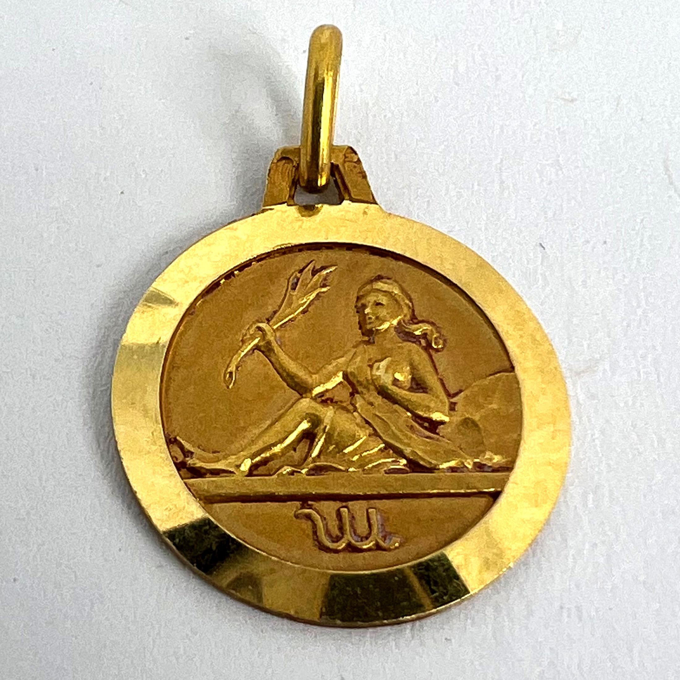 French 18K Yellow Gold Zodiac Virgo Charm Pendant For Sale 7