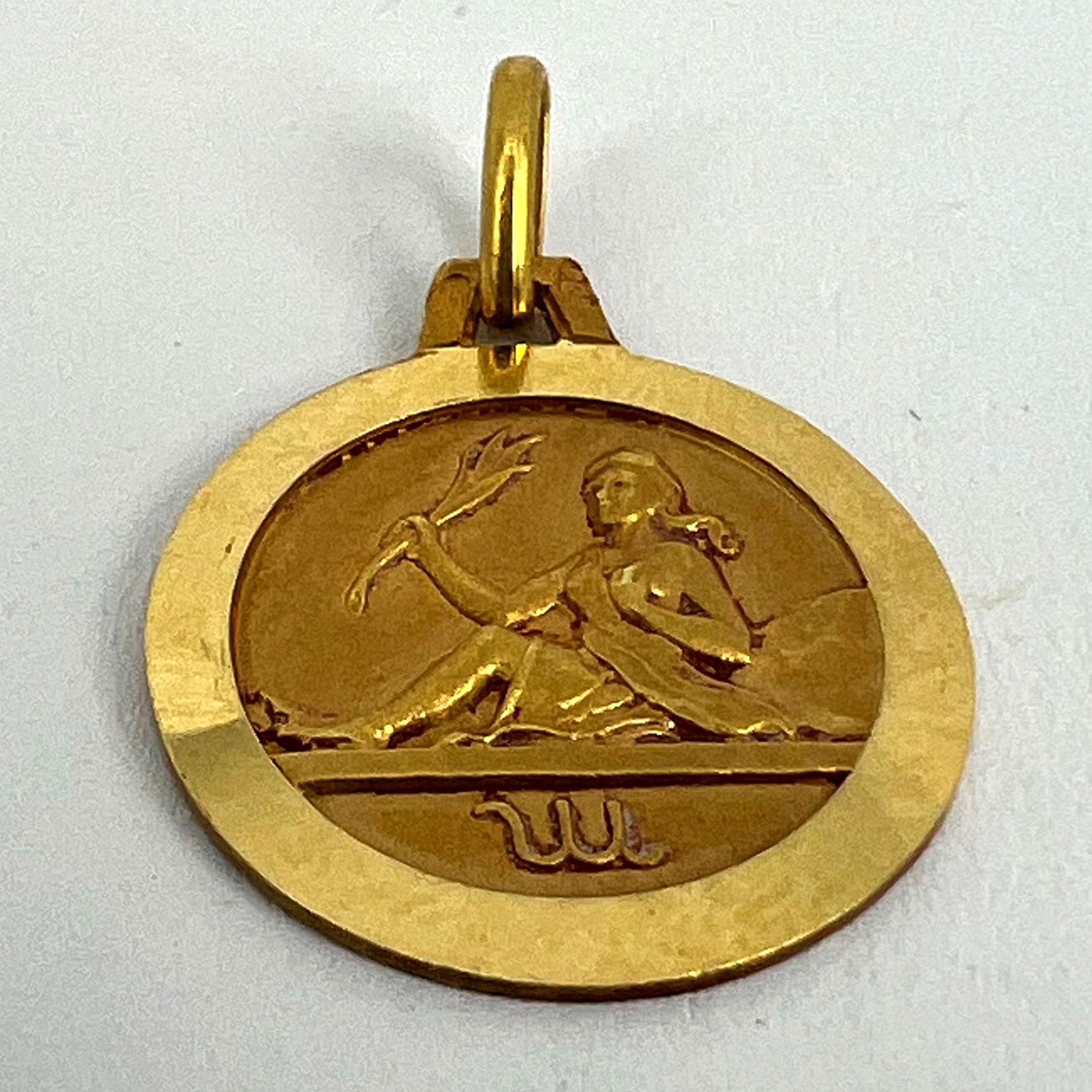 French 18K Yellow Gold Zodiac Virgo Charm Pendant For Sale 8
