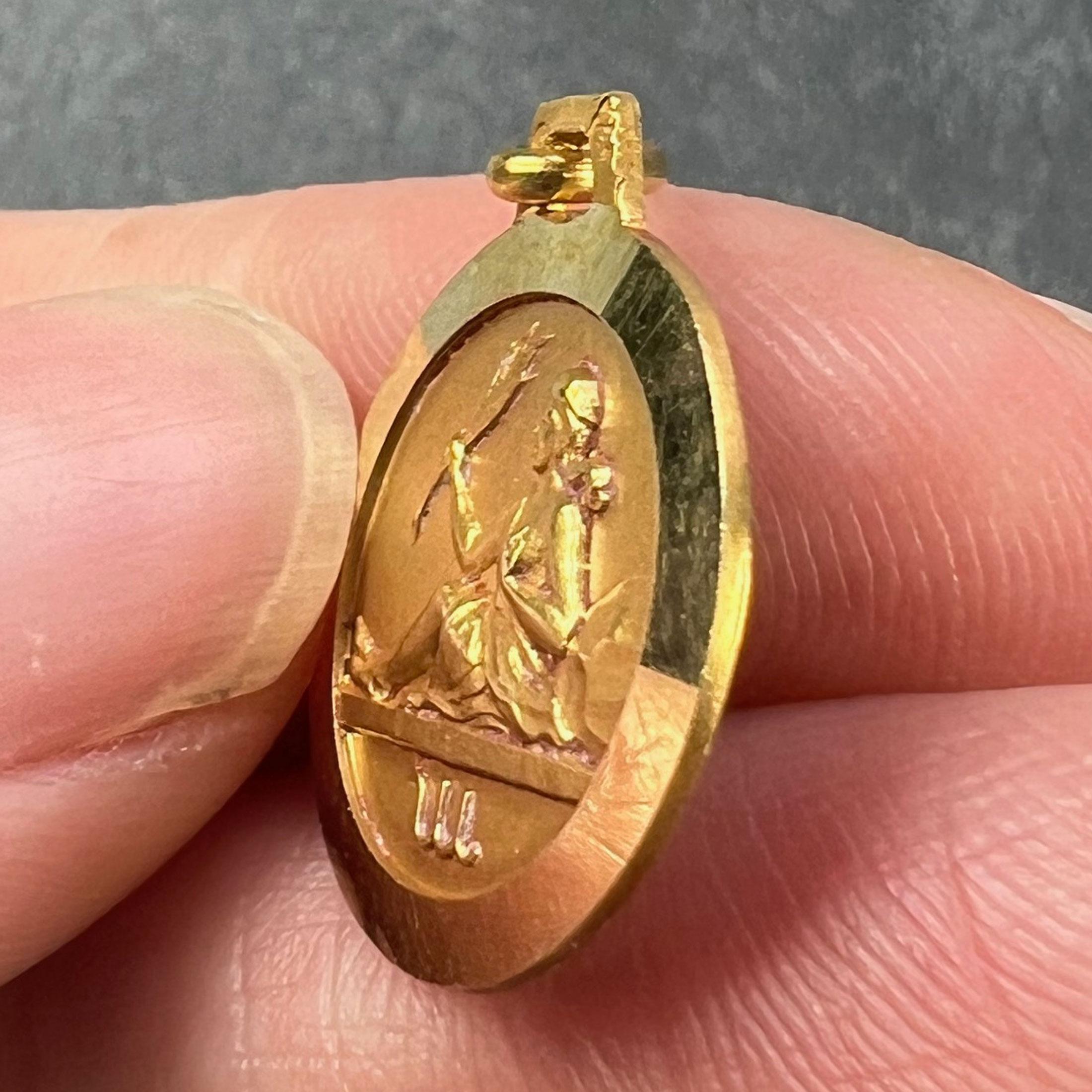French 18K Yellow Gold Zodiac Virgo Charm Pendant For Sale 2