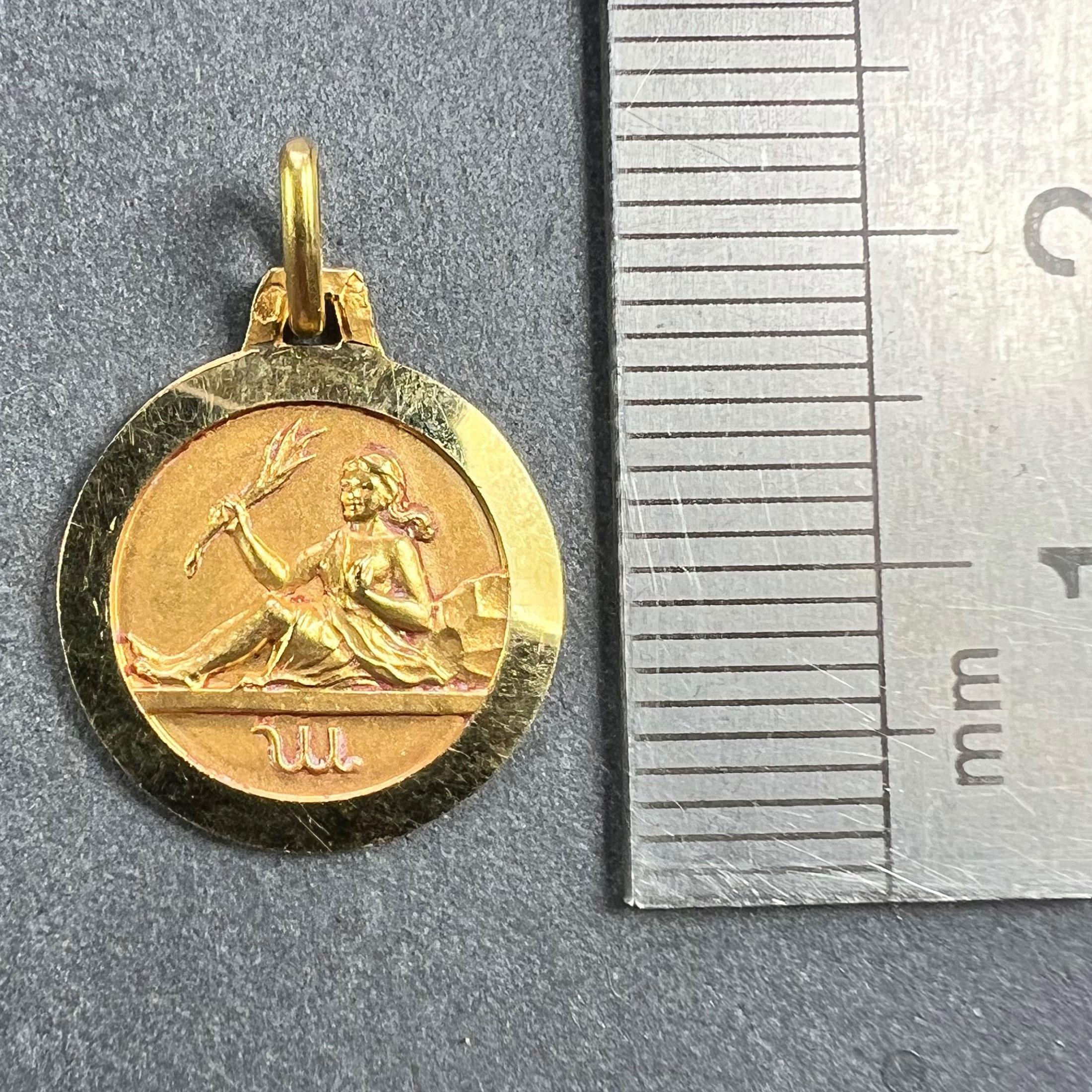 French 18K Yellow Gold Zodiac Virgo Charm Pendant For Sale 4