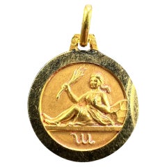 French 18K Yellow Gold Zodiac Virgo Charm Pendant