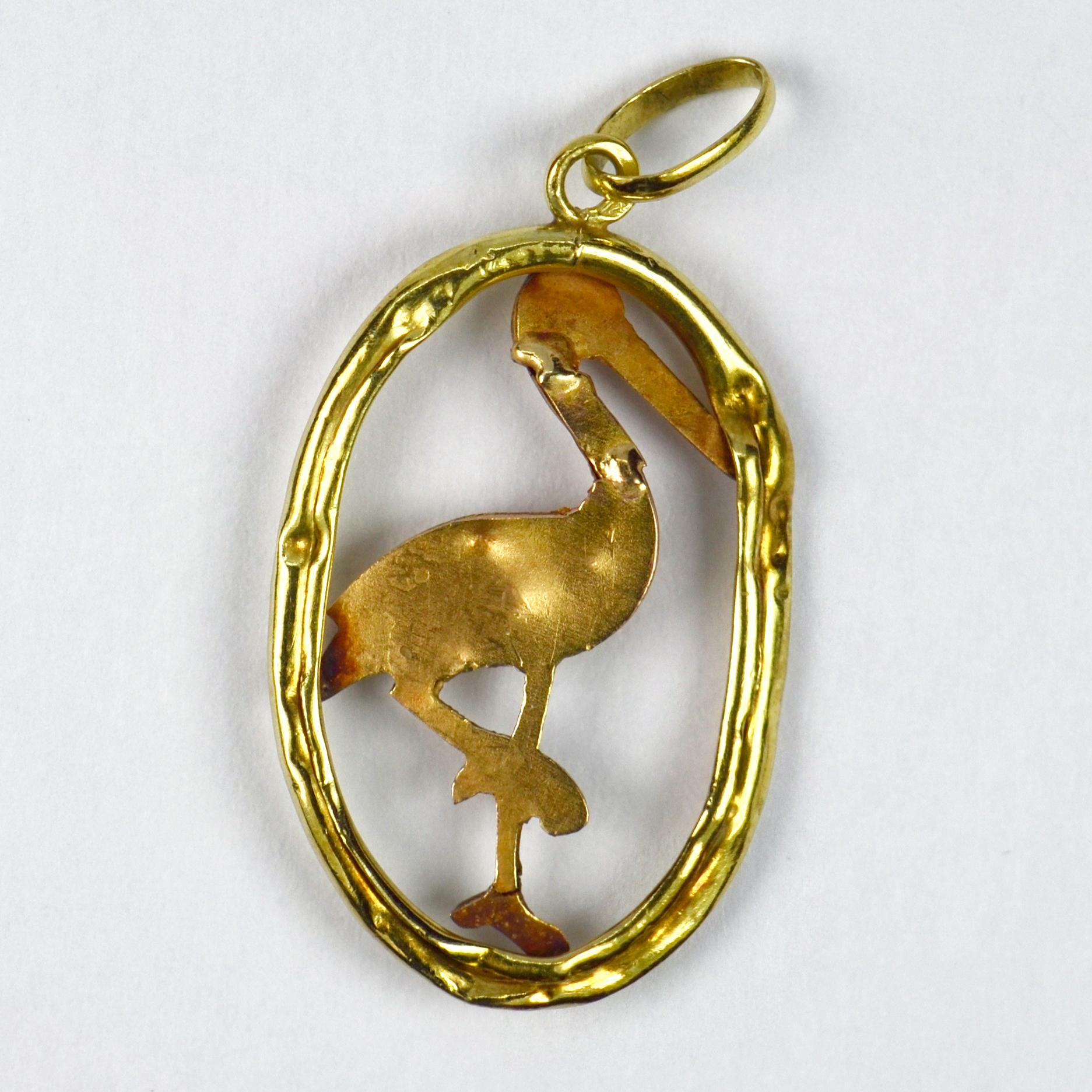 French 18 Karat Yellow Rose Gold Stork Charm Pendant In Good Condition For Sale In London, GB