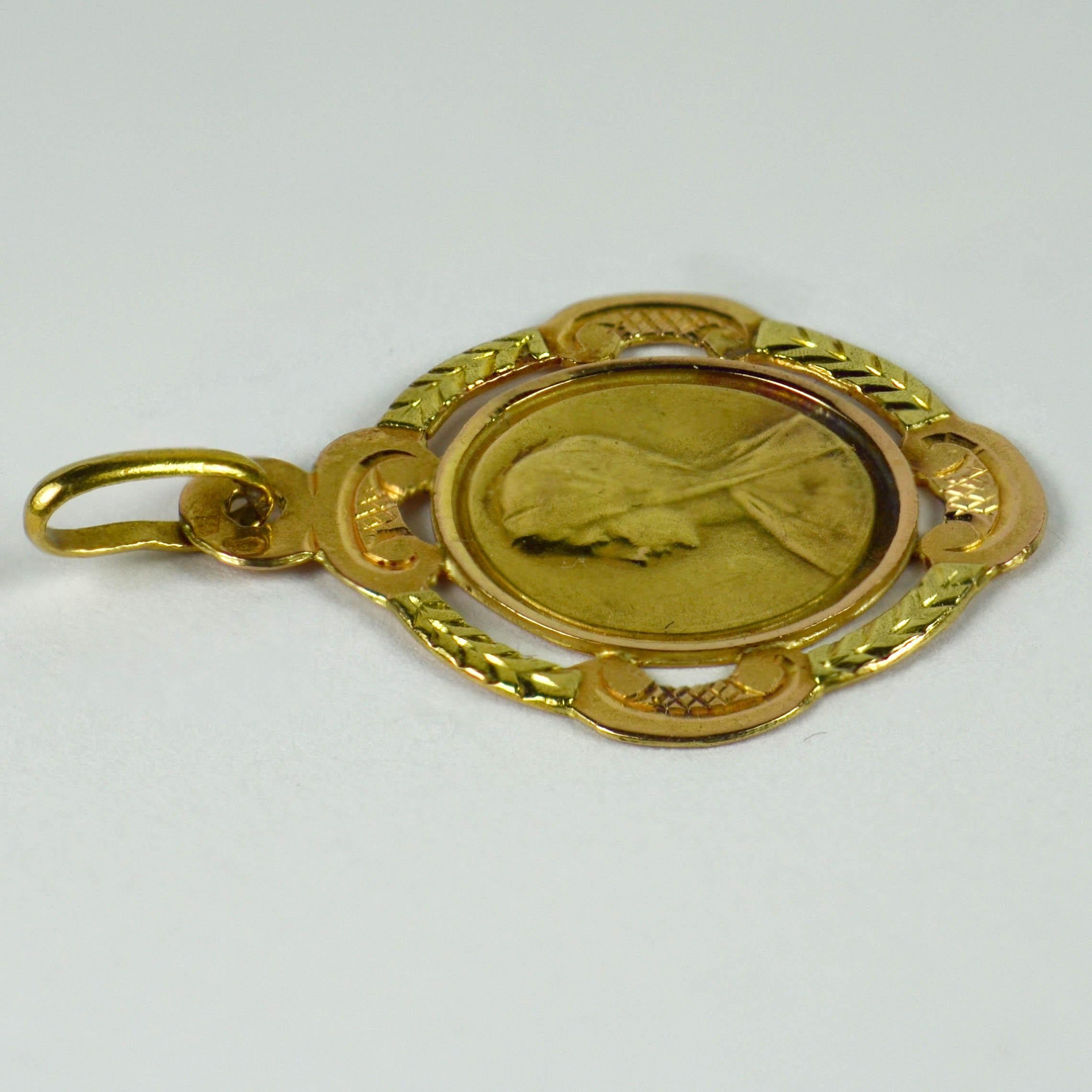 Art Nouveau French 18 Karat Yellow Rose Gold Virgin Mary Frame Medal Charm Pendant