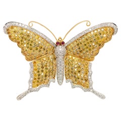 French 18K YG and WG Fancy Yellow & White Diamond Butterfly Brooch – 11 Carats