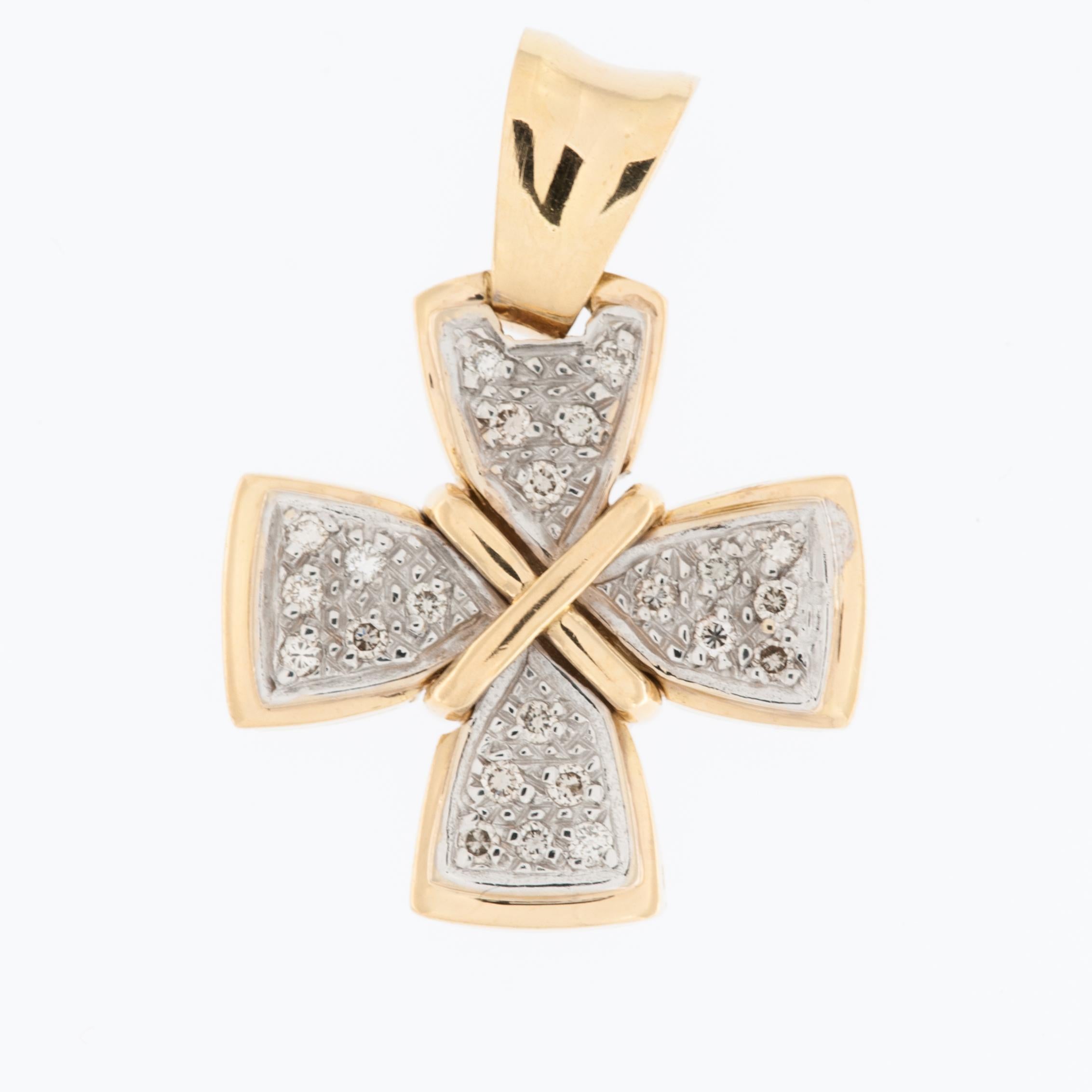 The French 18kt Gold Cross with Diamonds is a beautiful and elegant piece of jewelry that combines the classic symbolism of a cross with luxurious materials and sparkling gemstones. 

This cross is designed in the shape of a Greek cross, which is