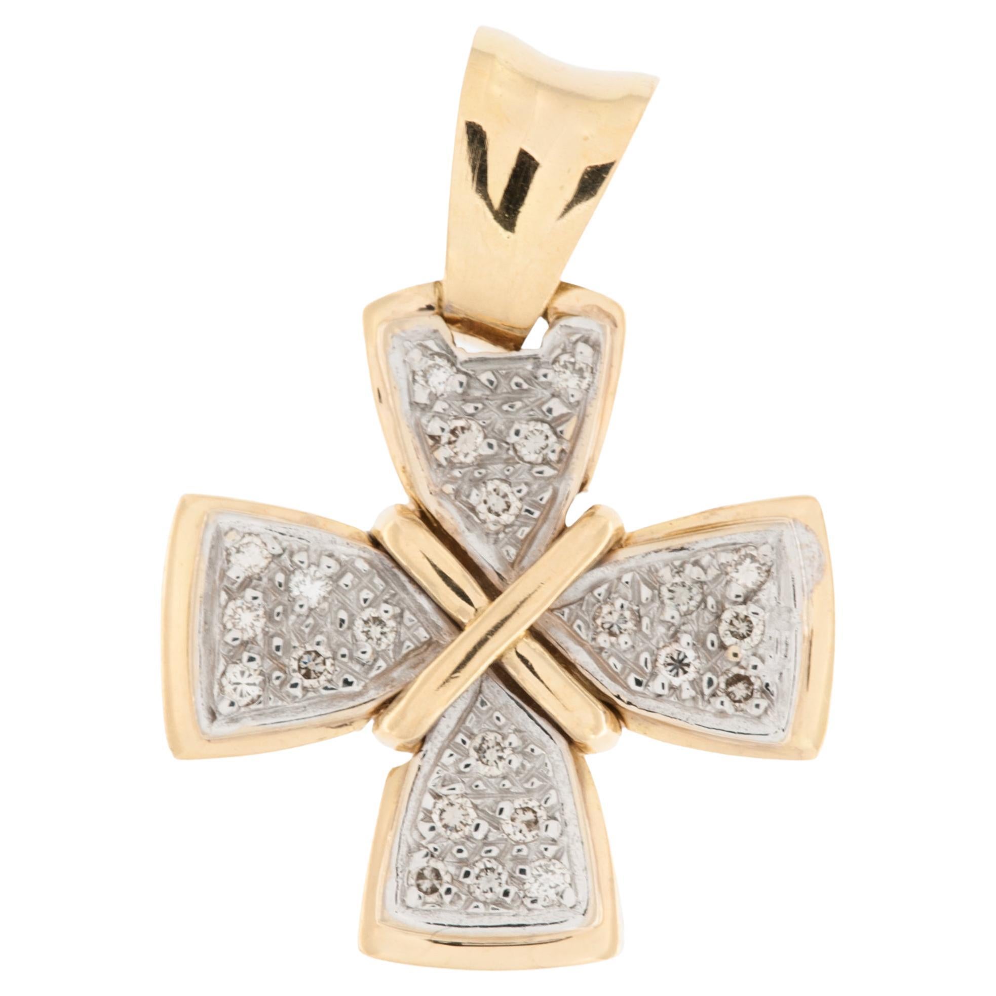 French 18kt Gold Cross with Diamonds  For Sale