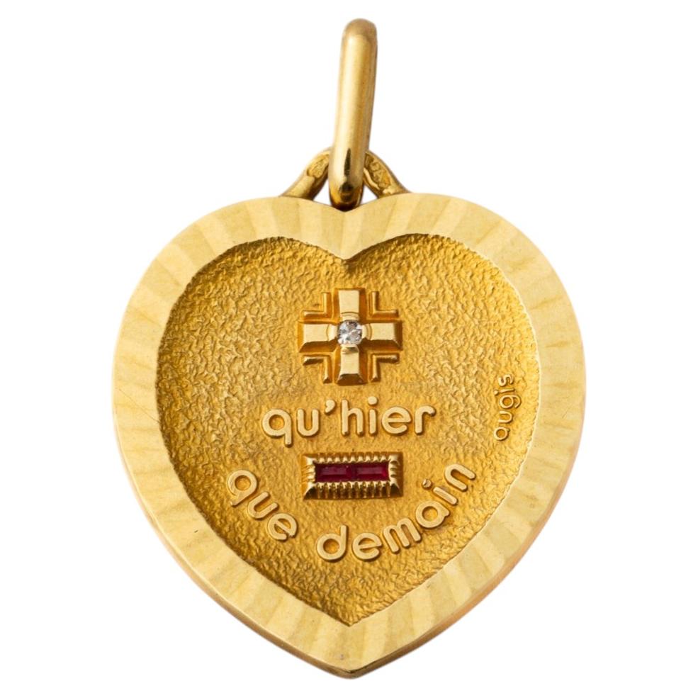 French 18kt Gold Ruby, Diamond Augis Heart Necklace at 1stDibs