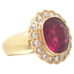 French 18KT Gold Tourmaline and Diamond Ring, Eagle Hallmark