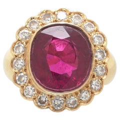 French 18KT Gold Tourmaline and Diamond Ring, Eagle Hallmark