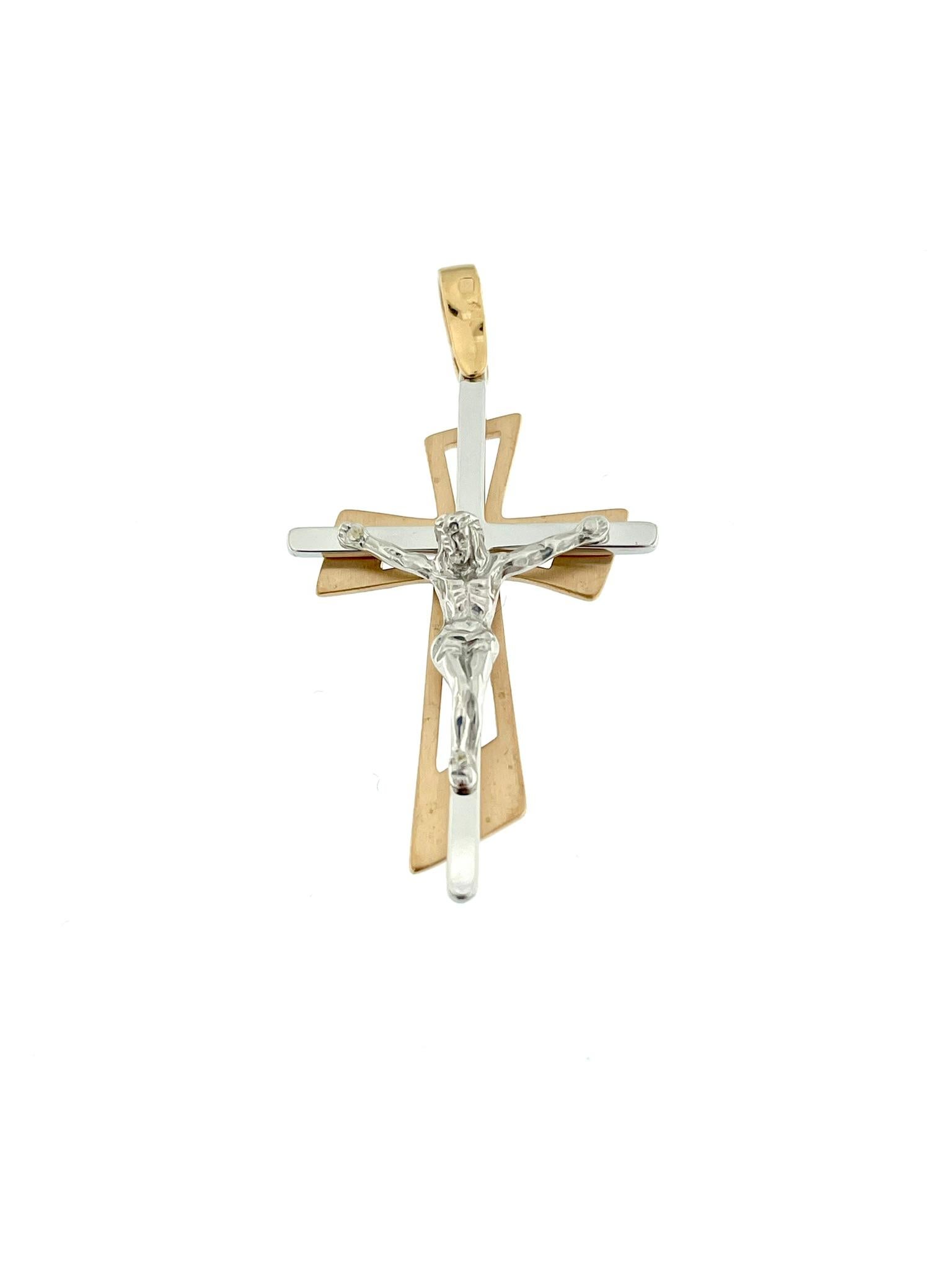 Modern French 18kt Rose and White Gold Crucifix For Sale