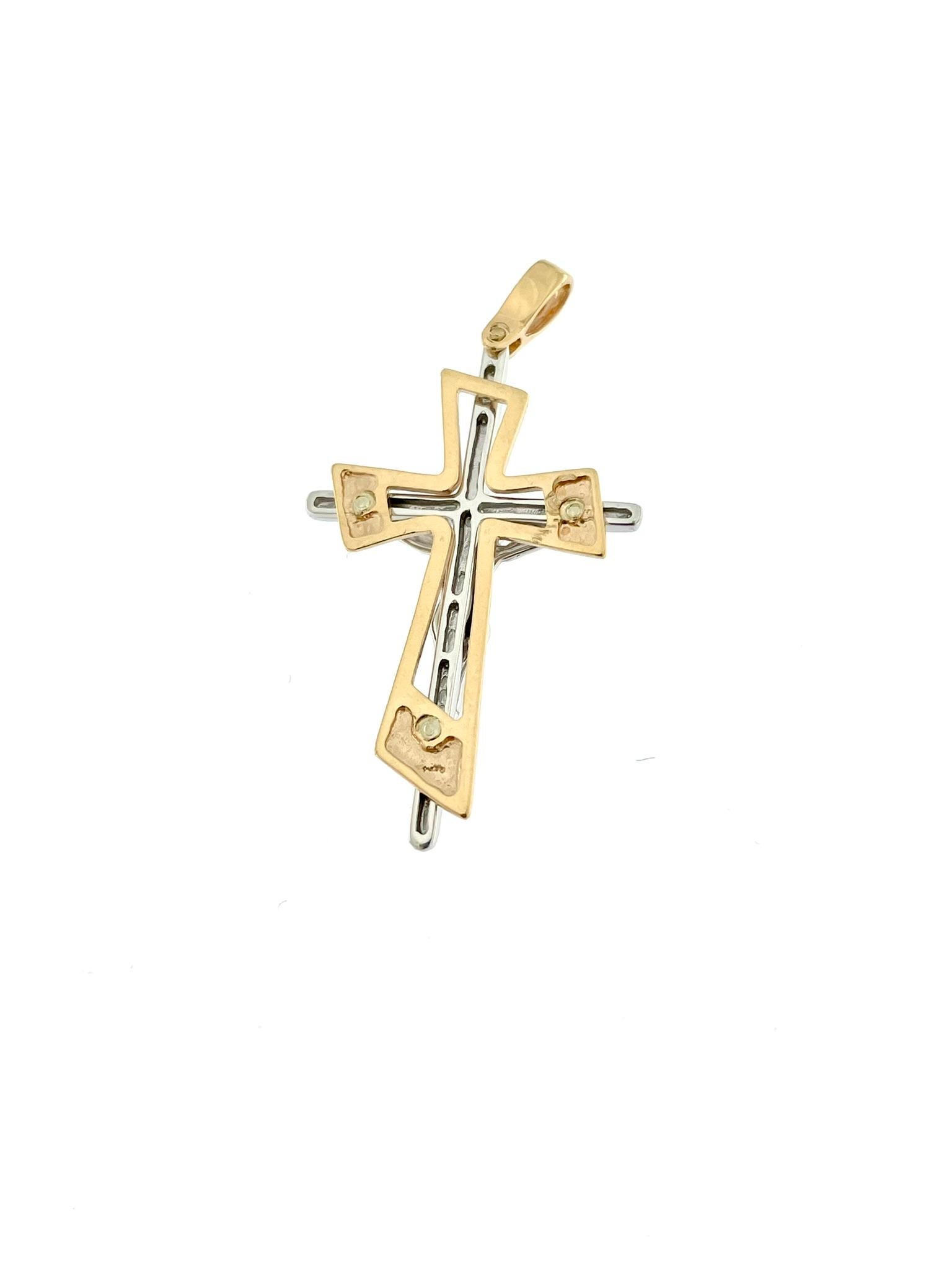 French 18kt Rose and White Gold Crucifix In Good Condition For Sale In Esch-Sur-Alzette, LU