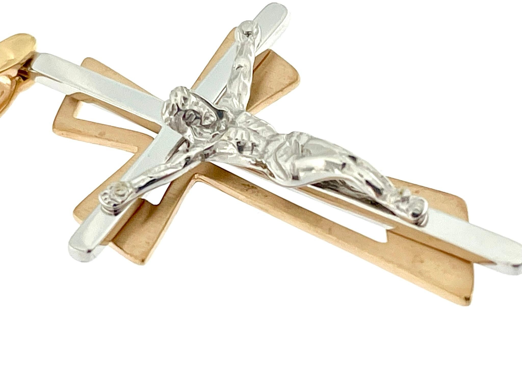 French 18kt Rose and White Gold Crucifix For Sale 1