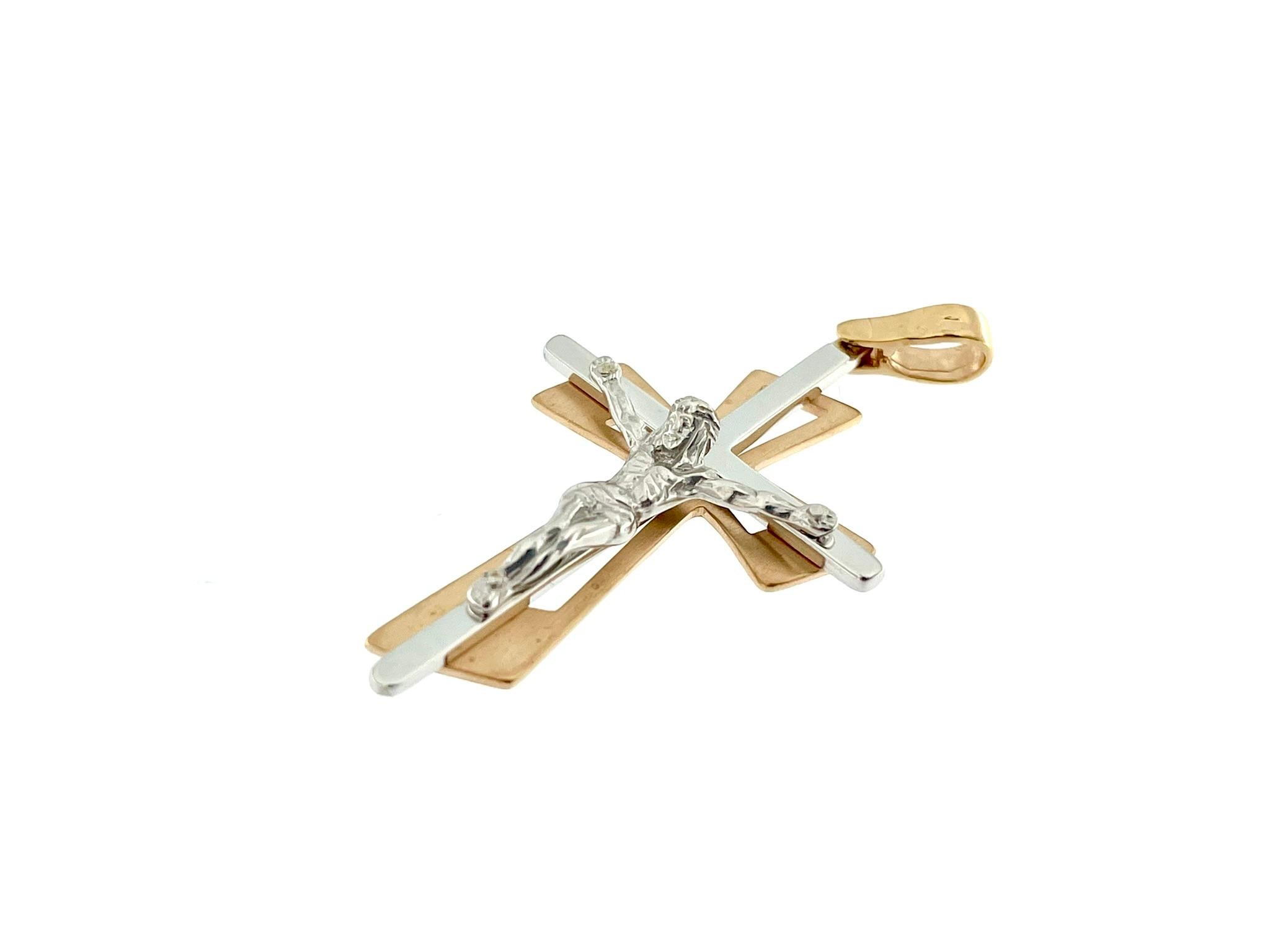 French 18kt Rose and White Gold Crucifix For Sale 2