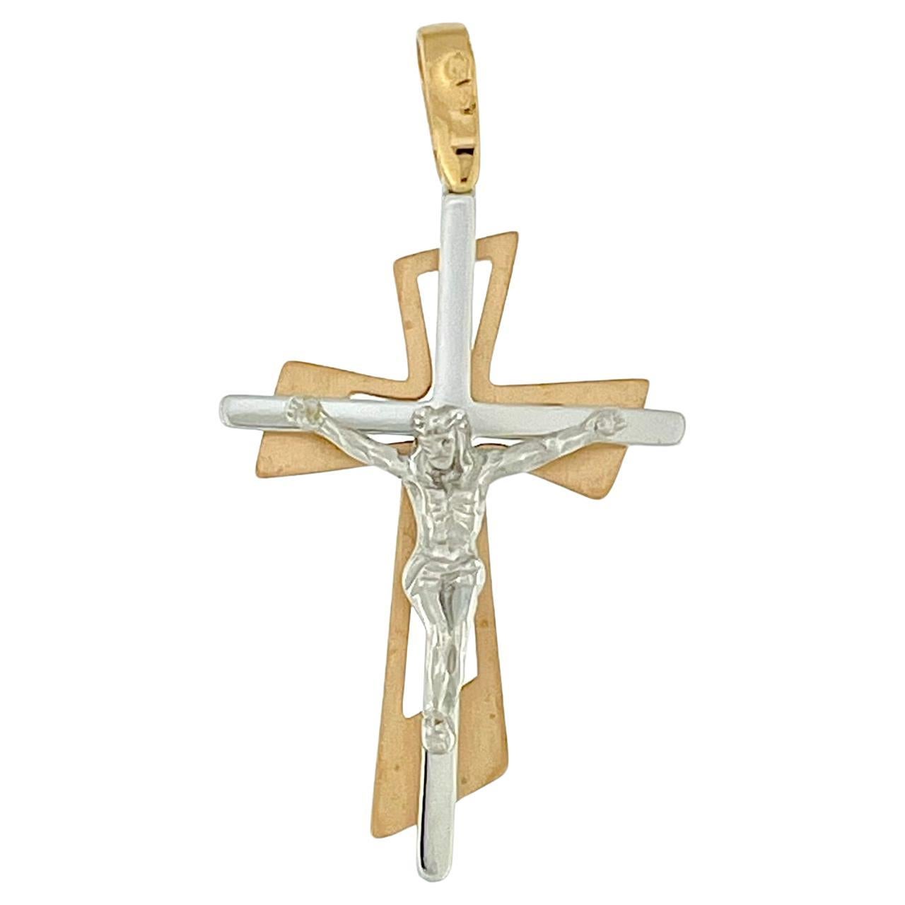 French 18kt Rose and White Gold Crucifix