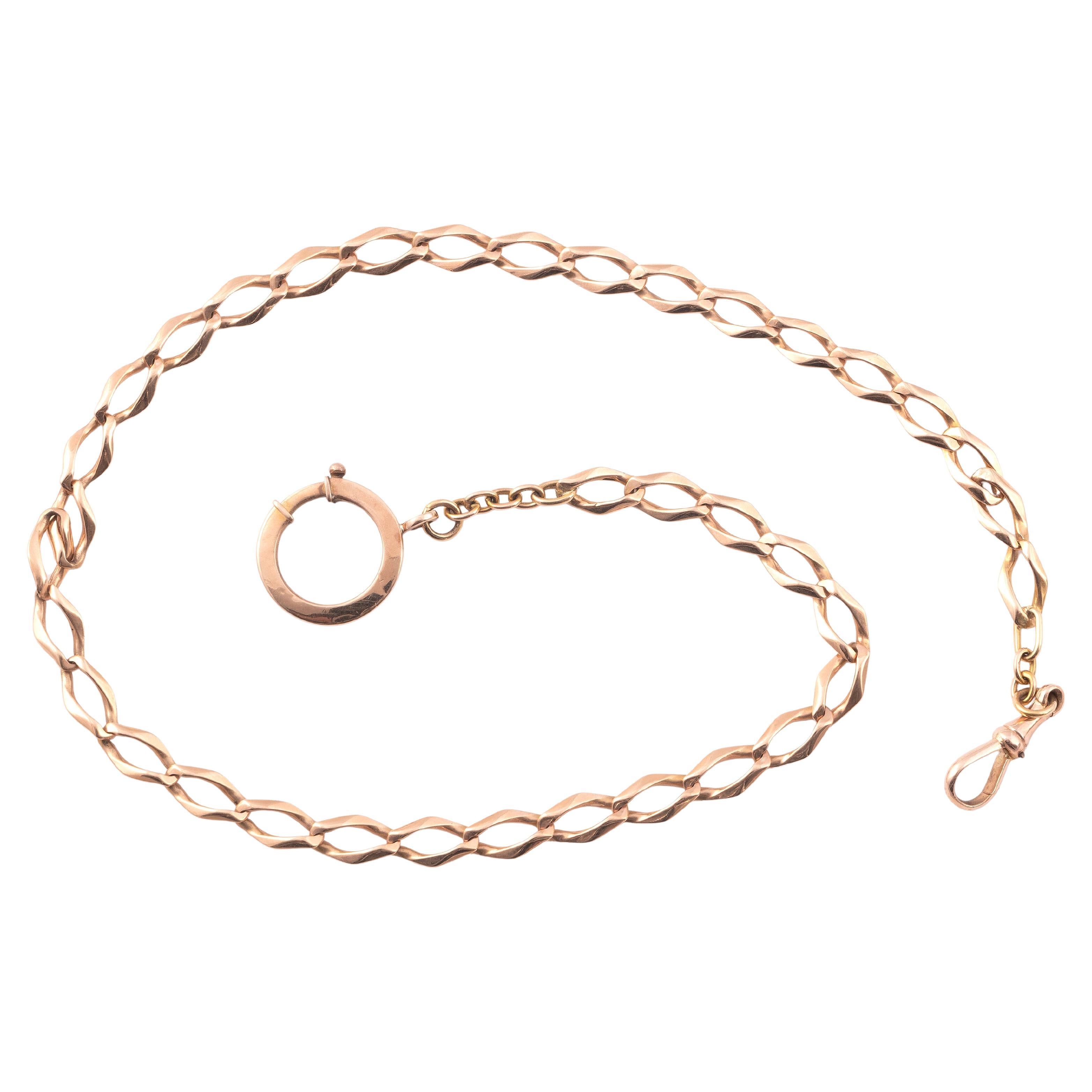 Victorian French 18kt Rose Gold Watch Chain Necklace For Sale
