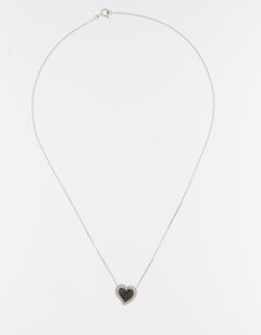 French 18kt White Gold Heart Necklace with Black Diamonds