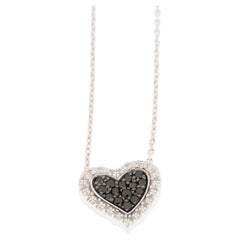French 18kt White Gold Heart Necklace with Black Diamonds