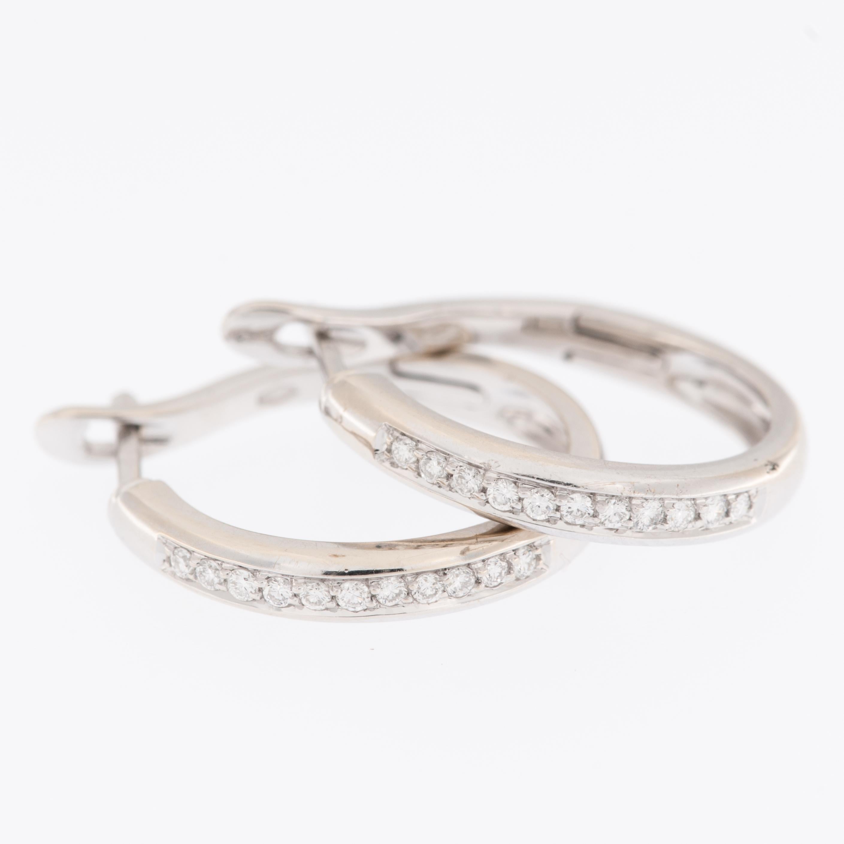 Modern French 18kt White Gold Hoop Earrings with Diamonds For Sale