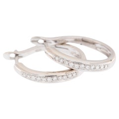 Vintage French 18kt White Gold Hoop Earrings with Diamonds