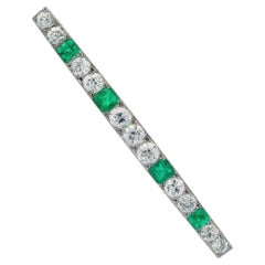 French 18kt White Gold Pin Brooch 6.50 CTW Colombian Emeralds and Diamonds