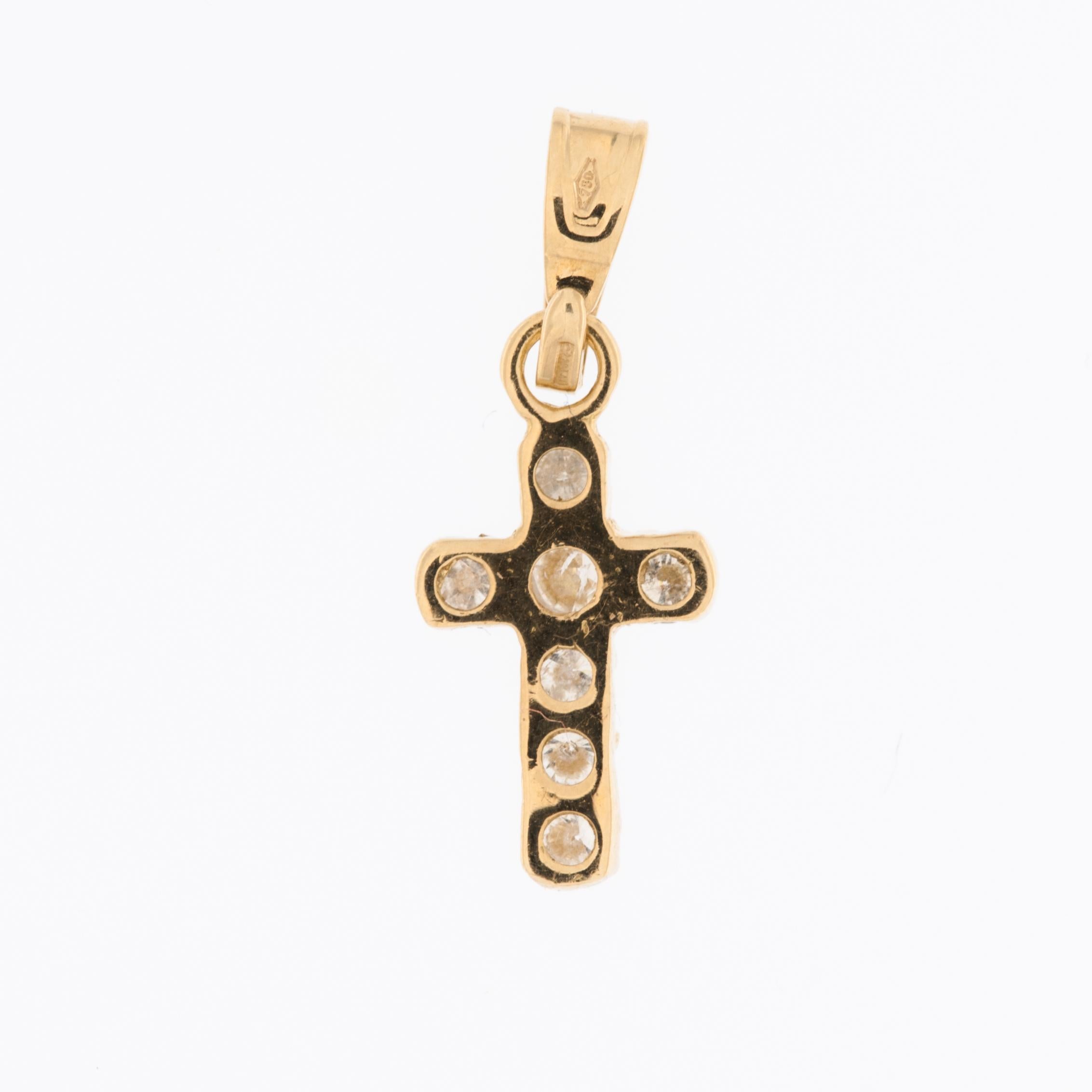 Modern French 18kt Yellow Gold Cross with Diamonds  For Sale