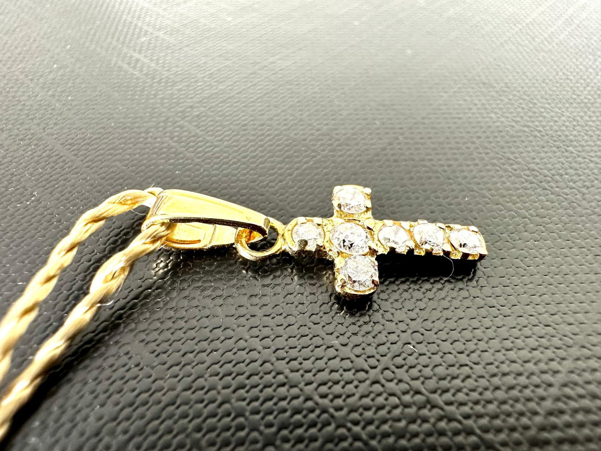 Women's or Men's French 18kt Yellow Gold Cross with Diamonds  For Sale