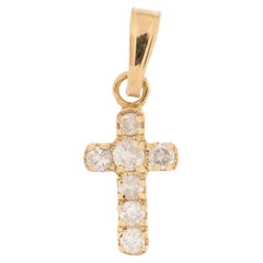 Vintage French 18kt Yellow Gold Cross with Diamonds 