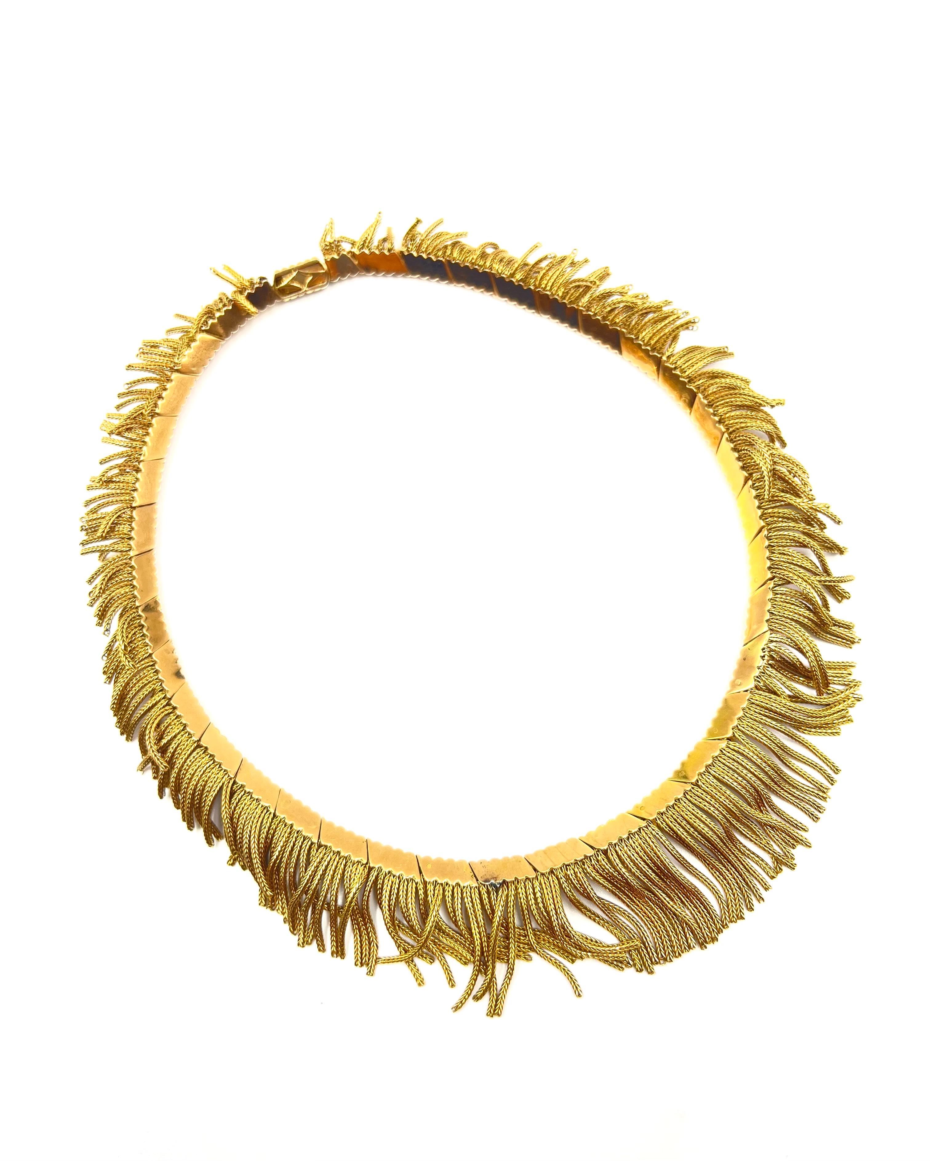 French 18kt Yellow Gold Fringe Choker Necklace In Good Condition In Palm Beach, FL