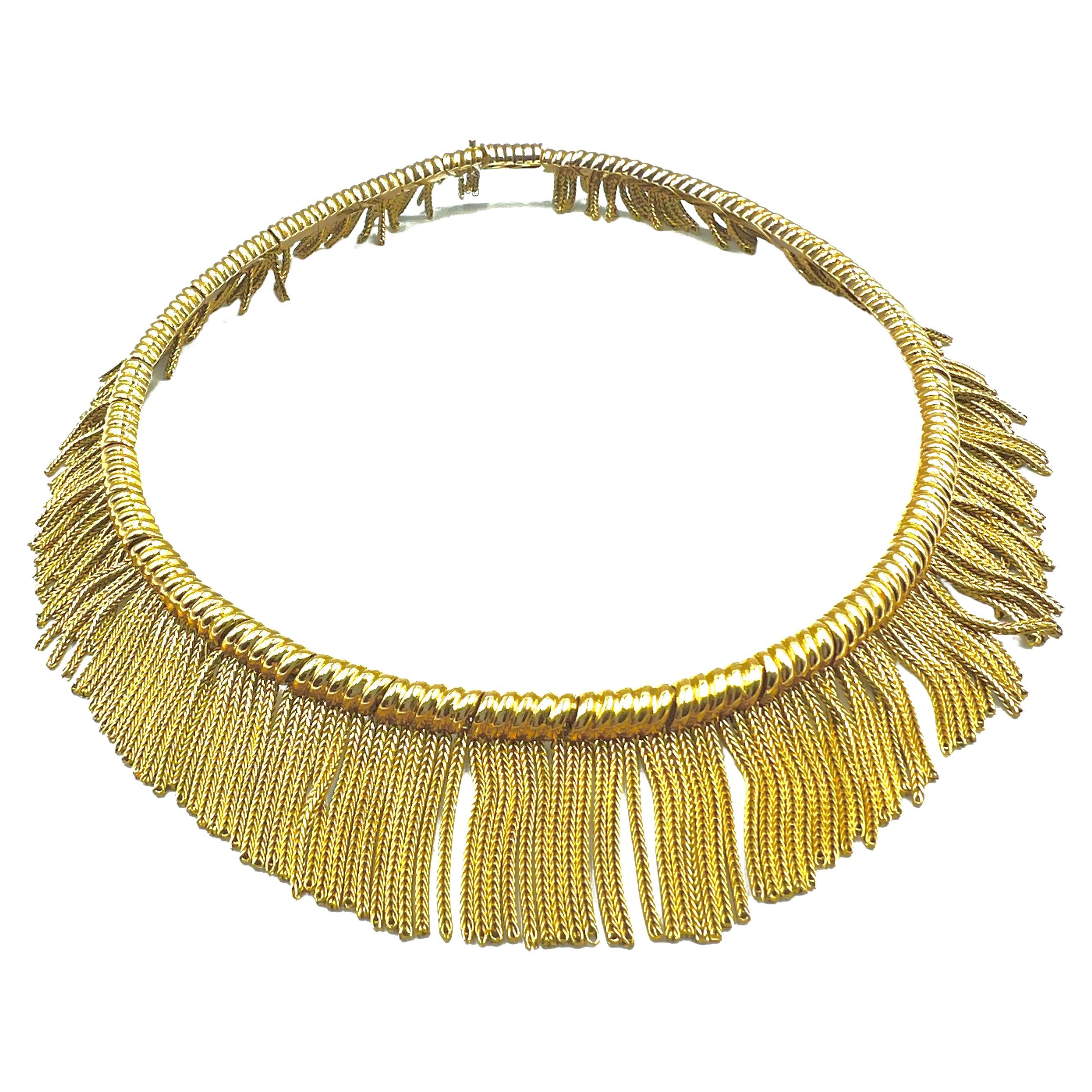French 18kt Yellow Gold Fringe Choker Necklace