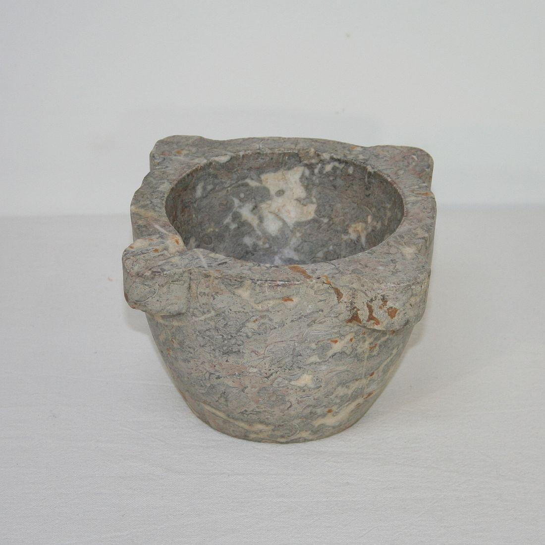 Beautiful grey marble mortar 
France, circa 1750-1850
Weathered.
 